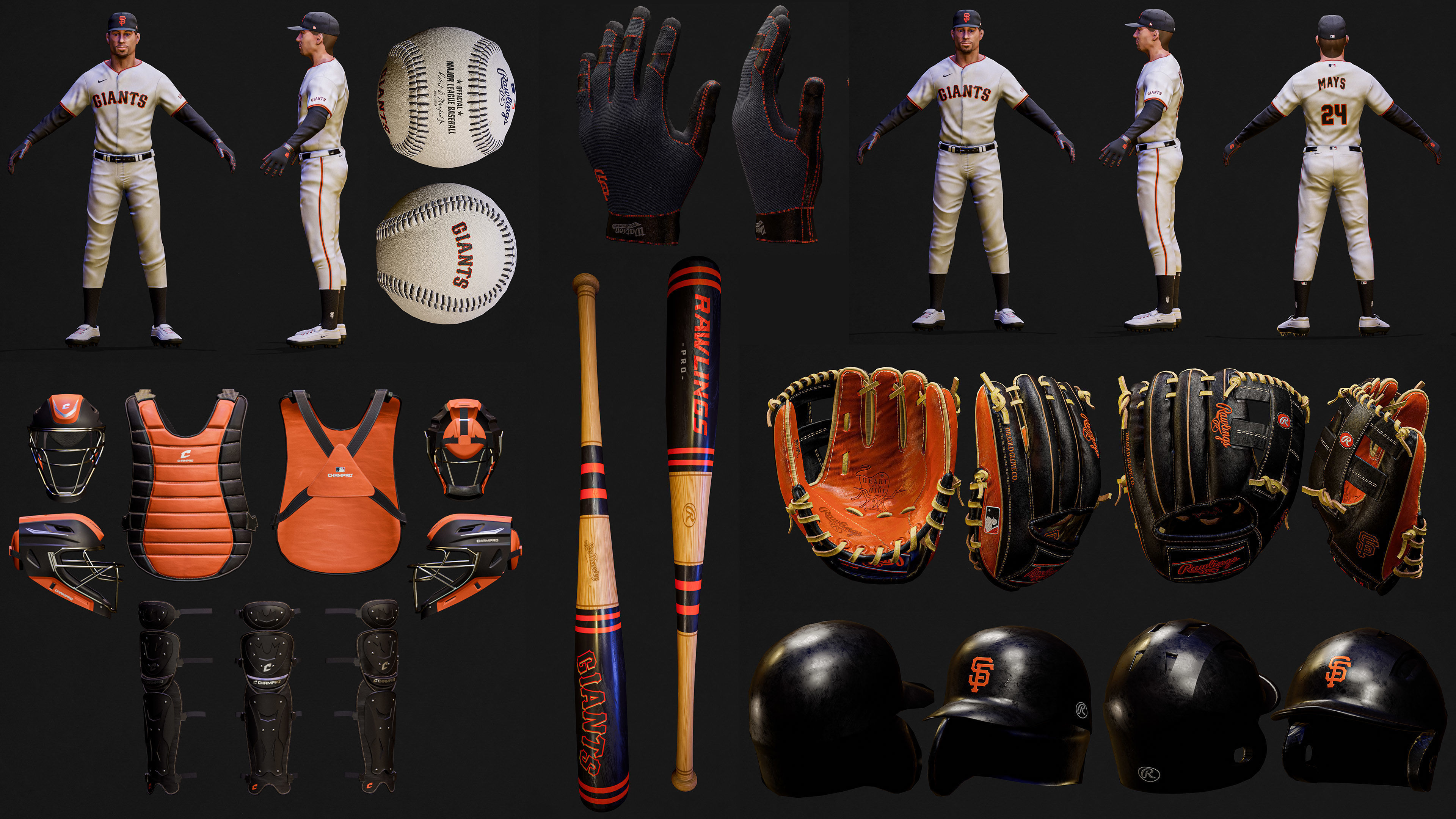 Complete 30 MLB Baseball teams - Characters And Equipments 3D Model Collection_14