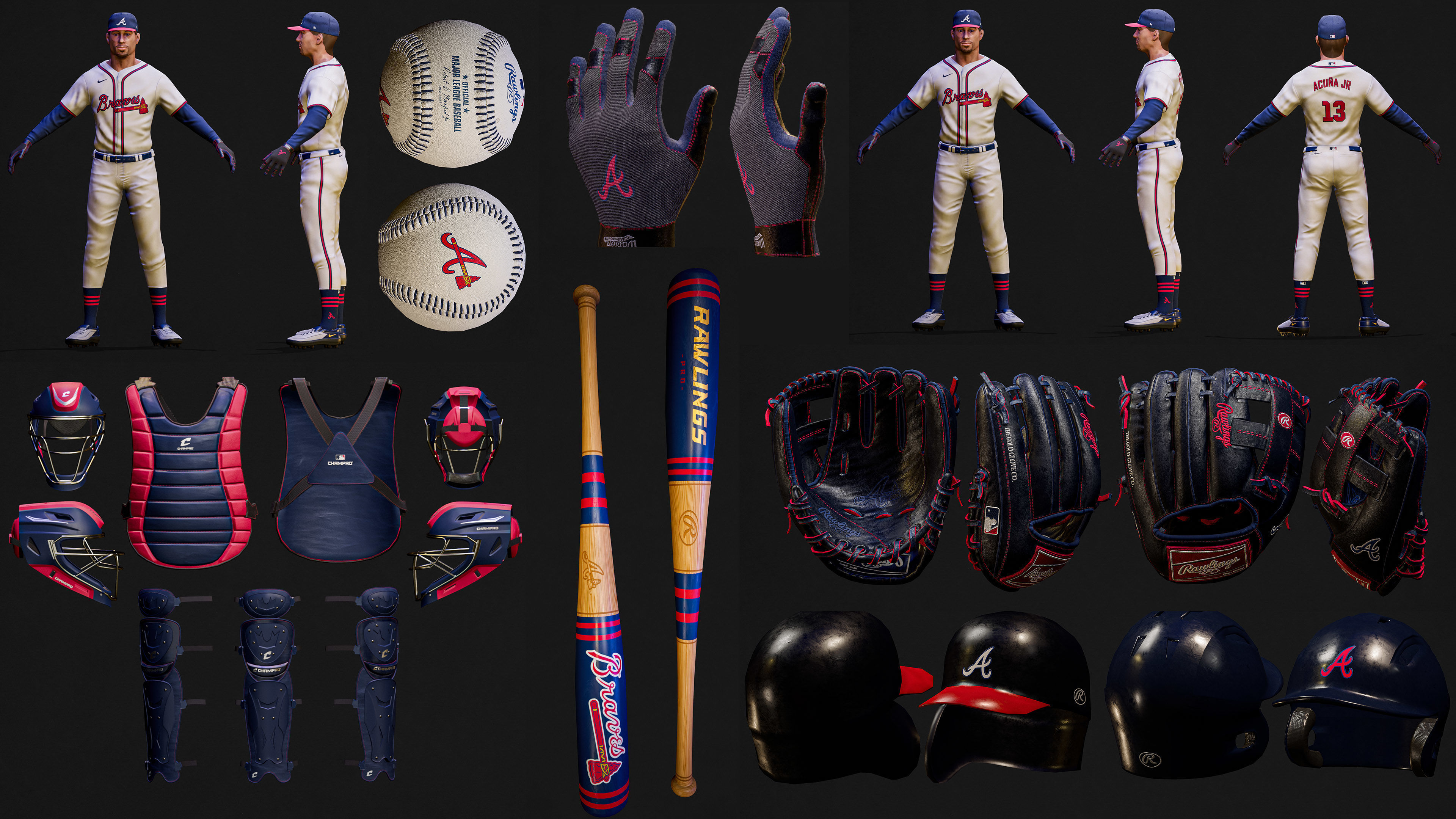 Complete 30 MLB Baseball teams - Characters And Equipments 3D Model Collection_30