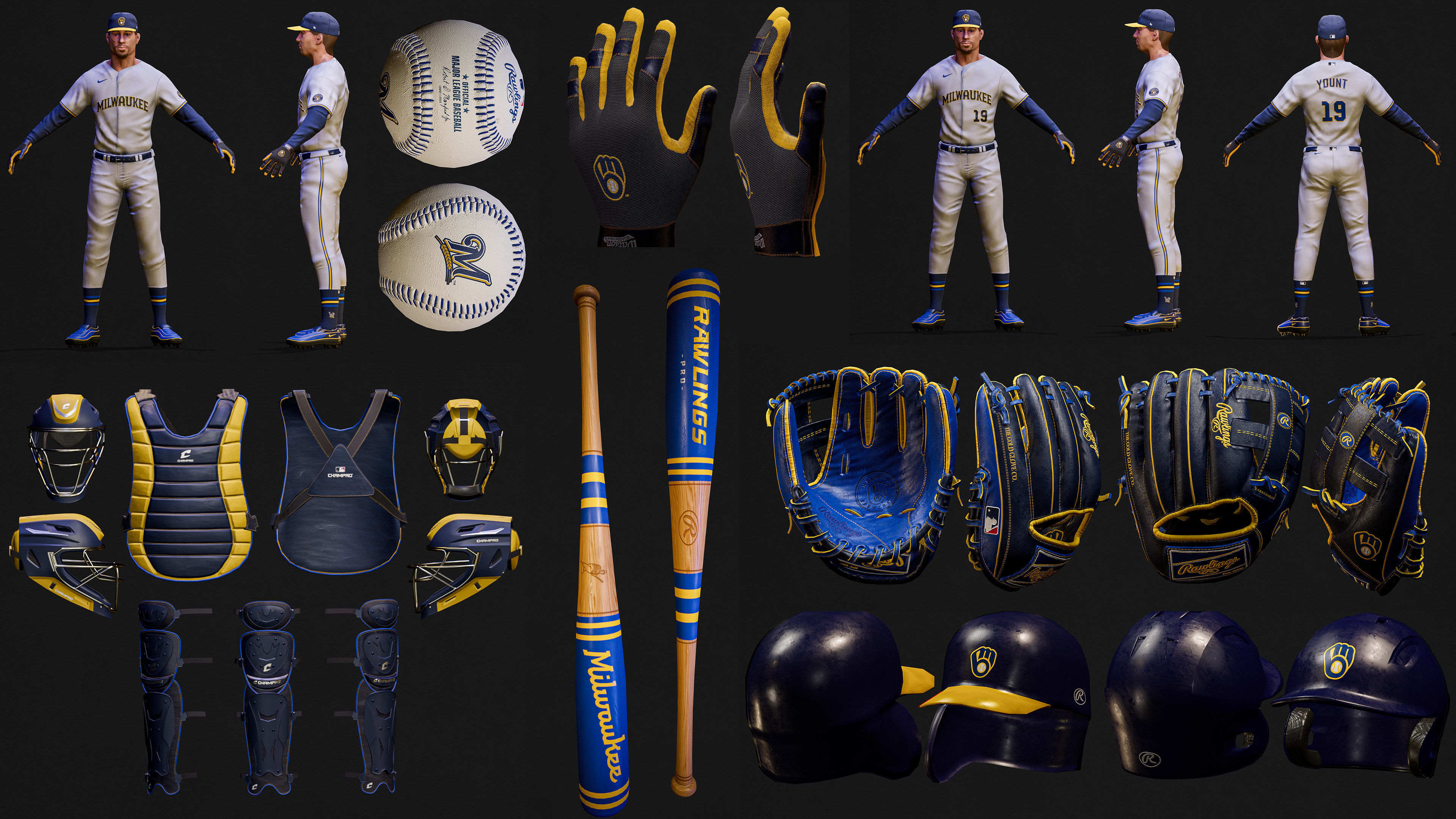 Complete 30 MLB Baseball teams - Characters And Equipments 3D Model Collection_7