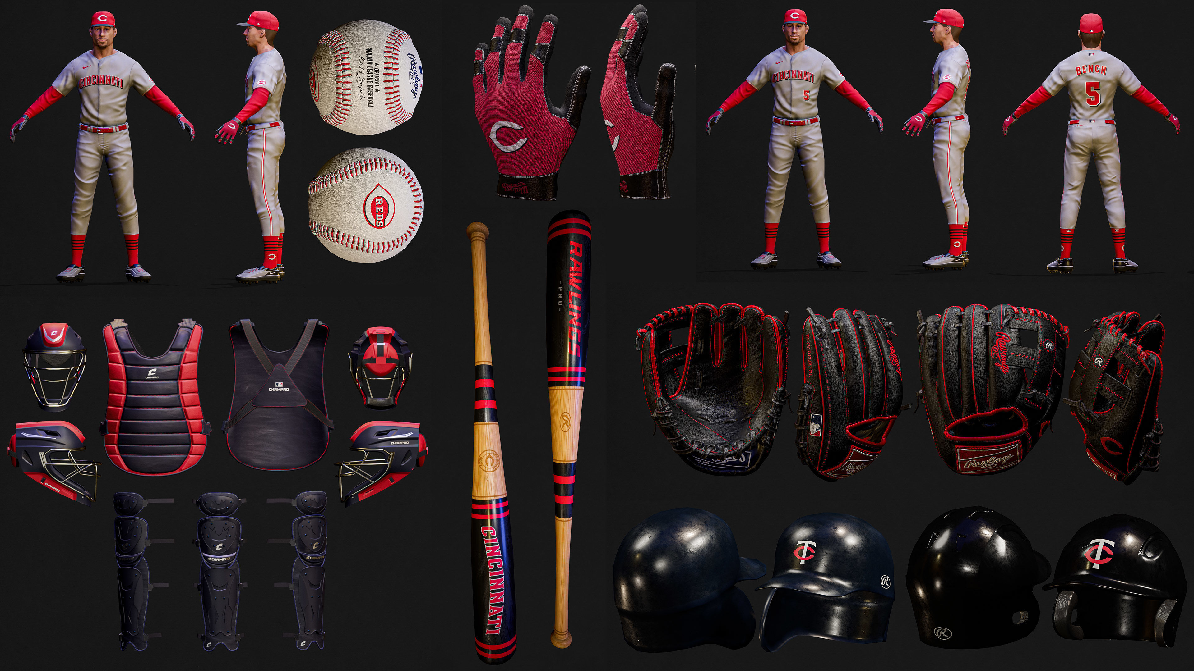 Complete 30 MLB Baseball teams - Characters And Equipments 3D Model Collection_29