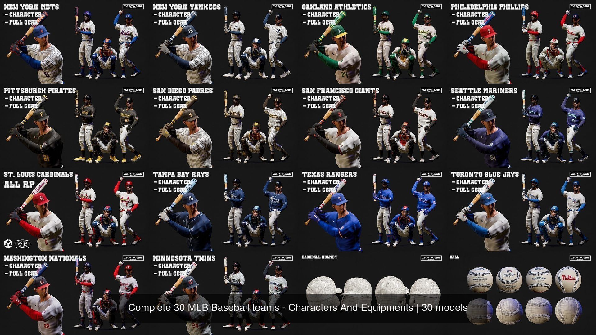 Complete 30 MLB Baseball teams - Characters And Equipments 3D Model Collection_2