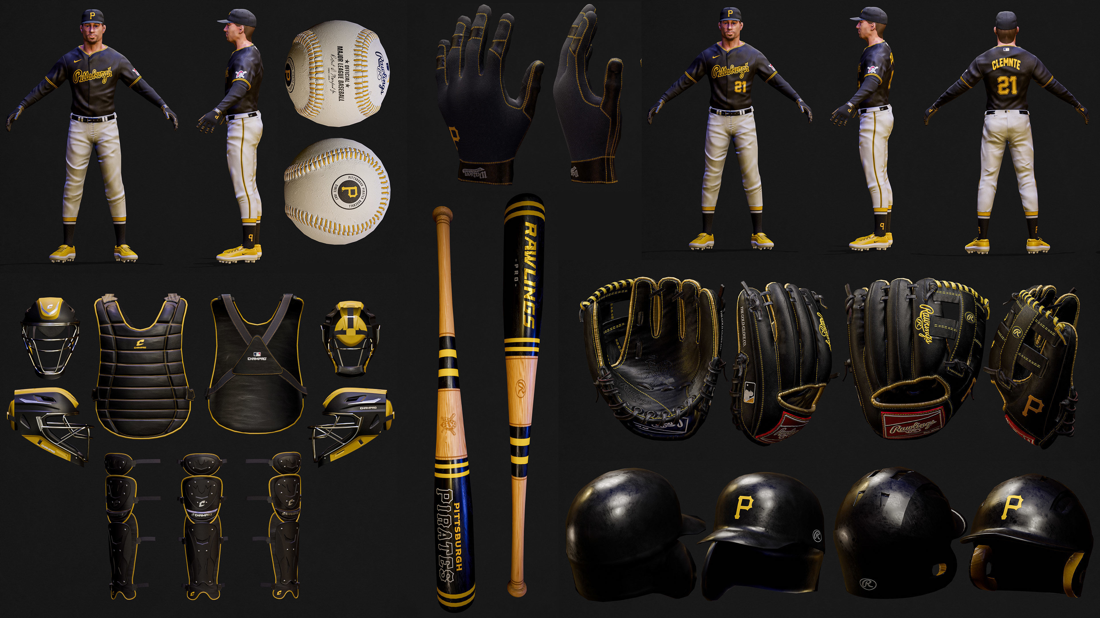 Complete 30 MLB Baseball teams - Characters And Equipments 3D Model Collection_13