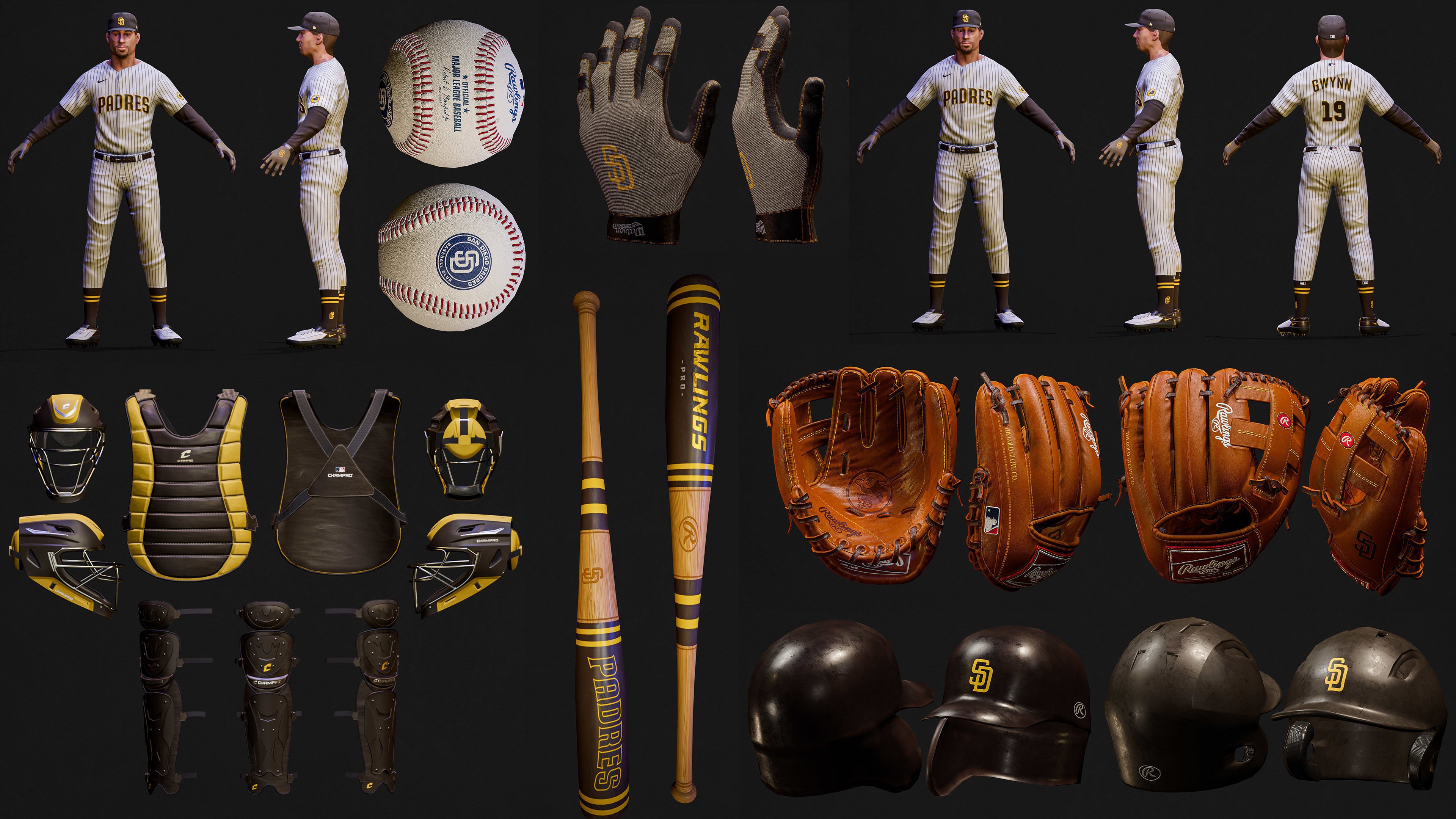 Complete 30 MLB Baseball teams - Characters And Equipments 3D Model Collection_20