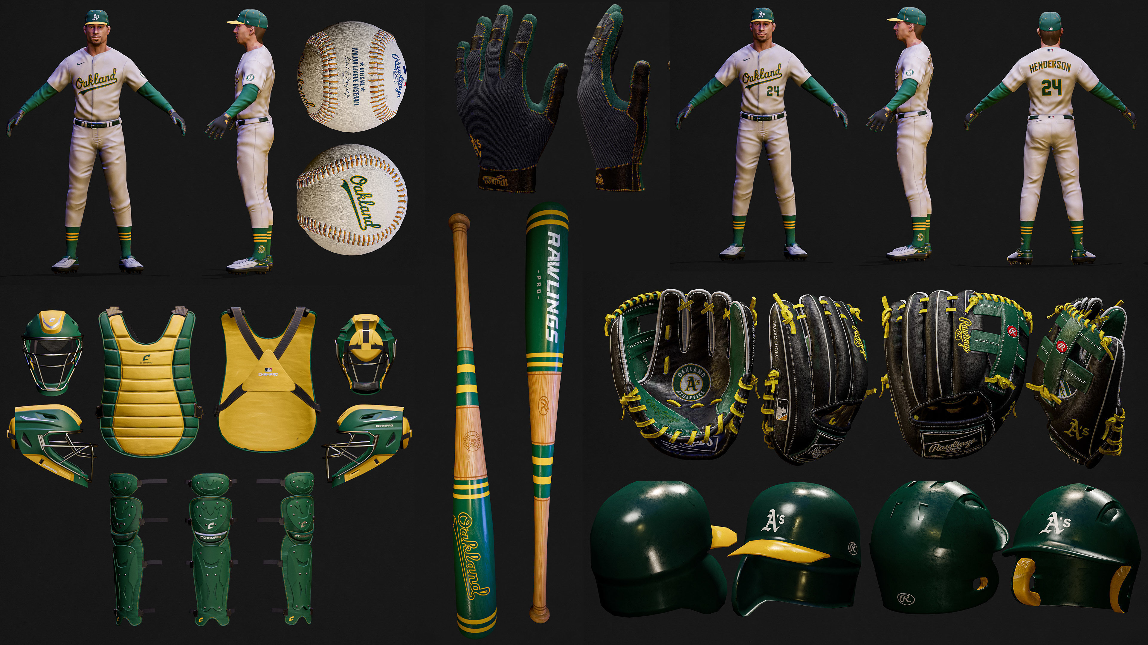 Complete 30 MLB Baseball teams - Characters And Equipments 3D Model Collection_11