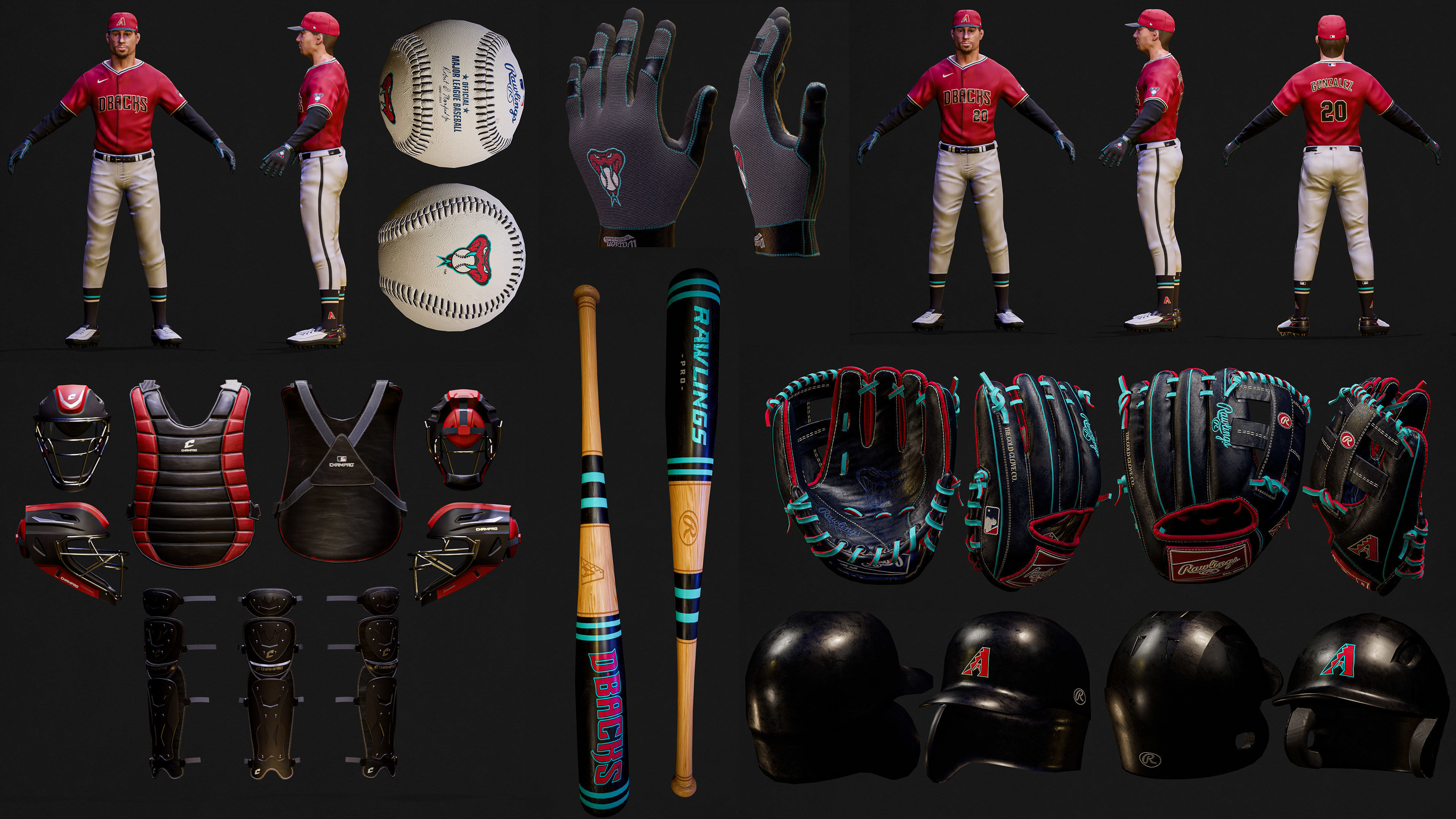 Complete 30 MLB Baseball teams - Characters And Equipments 3D Model Collection_31