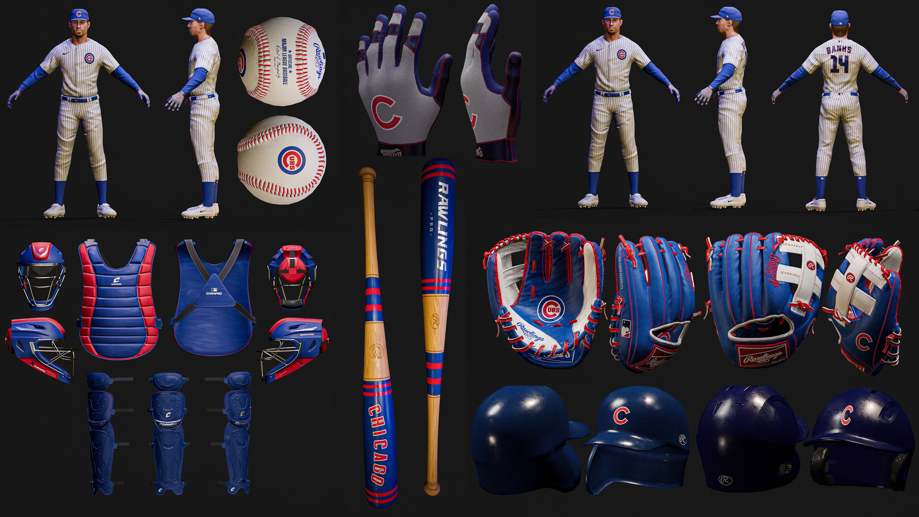 Complete 30 MLB Baseball teams - Characters And Equipments 3D Model Collection_4