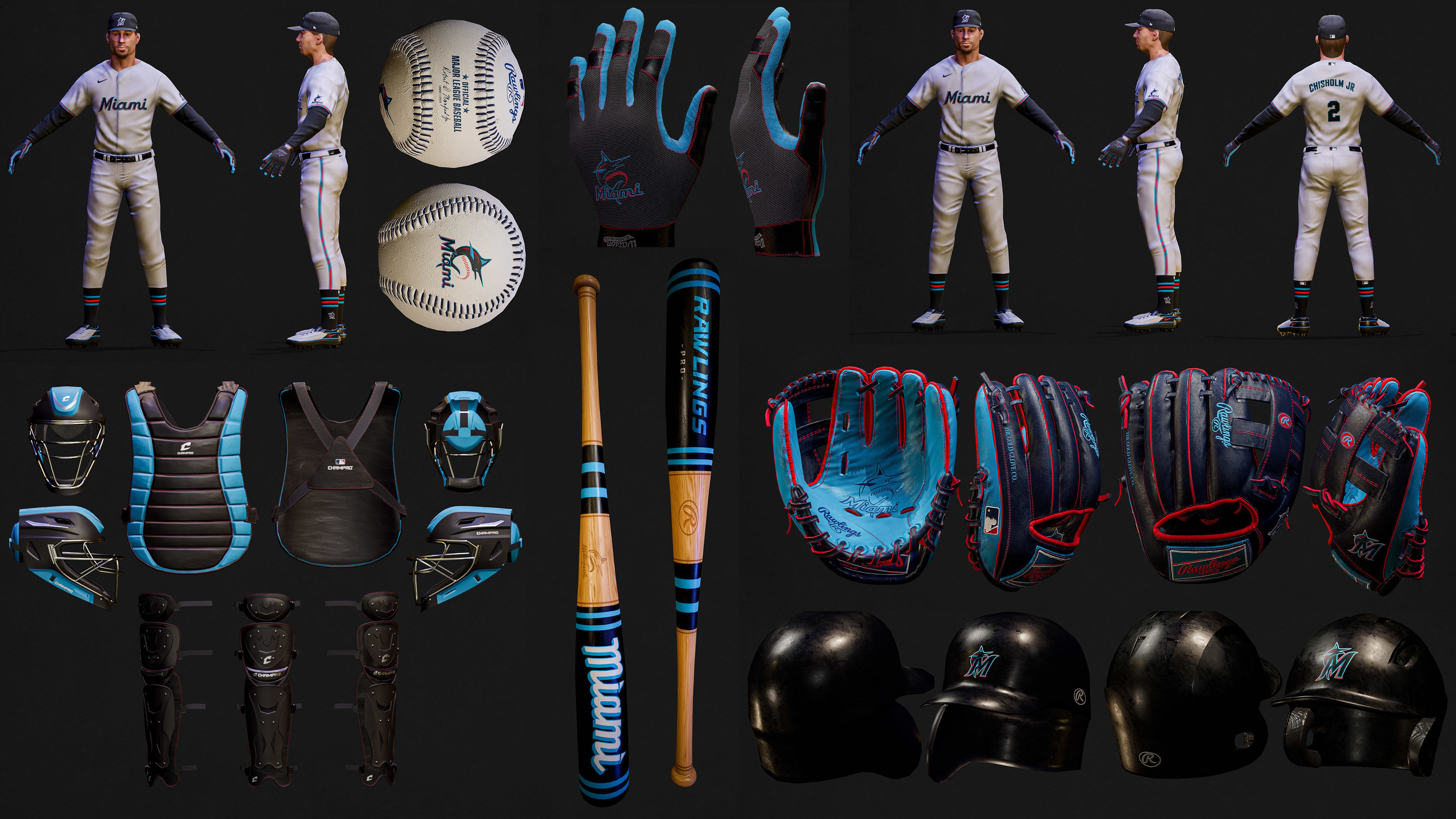 Complete 30 MLB Baseball teams - Characters And Equipments 3D Model Collection_27