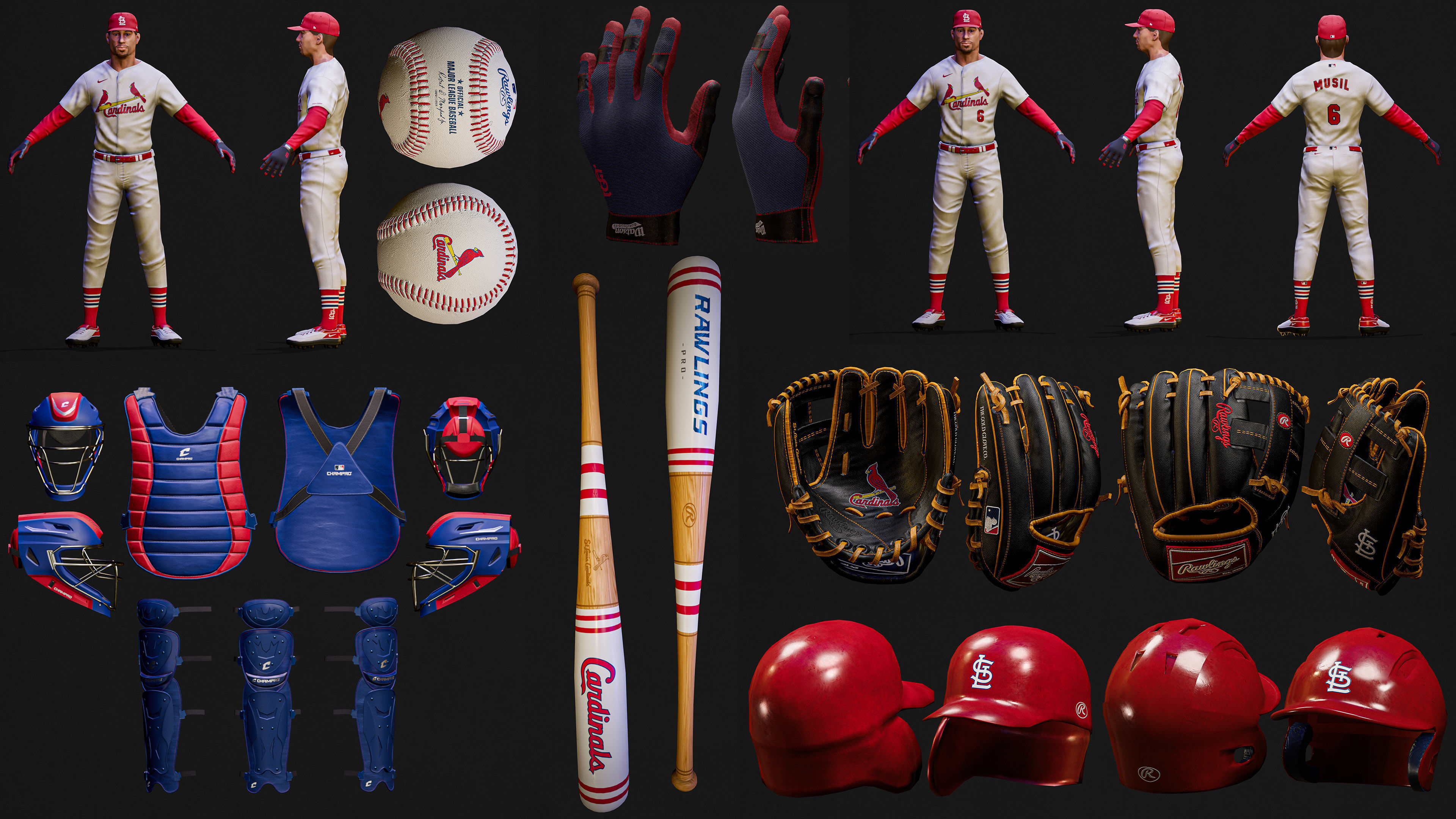 Complete 30 MLB Baseball teams - Characters And Equipments 3D Model Collection_16