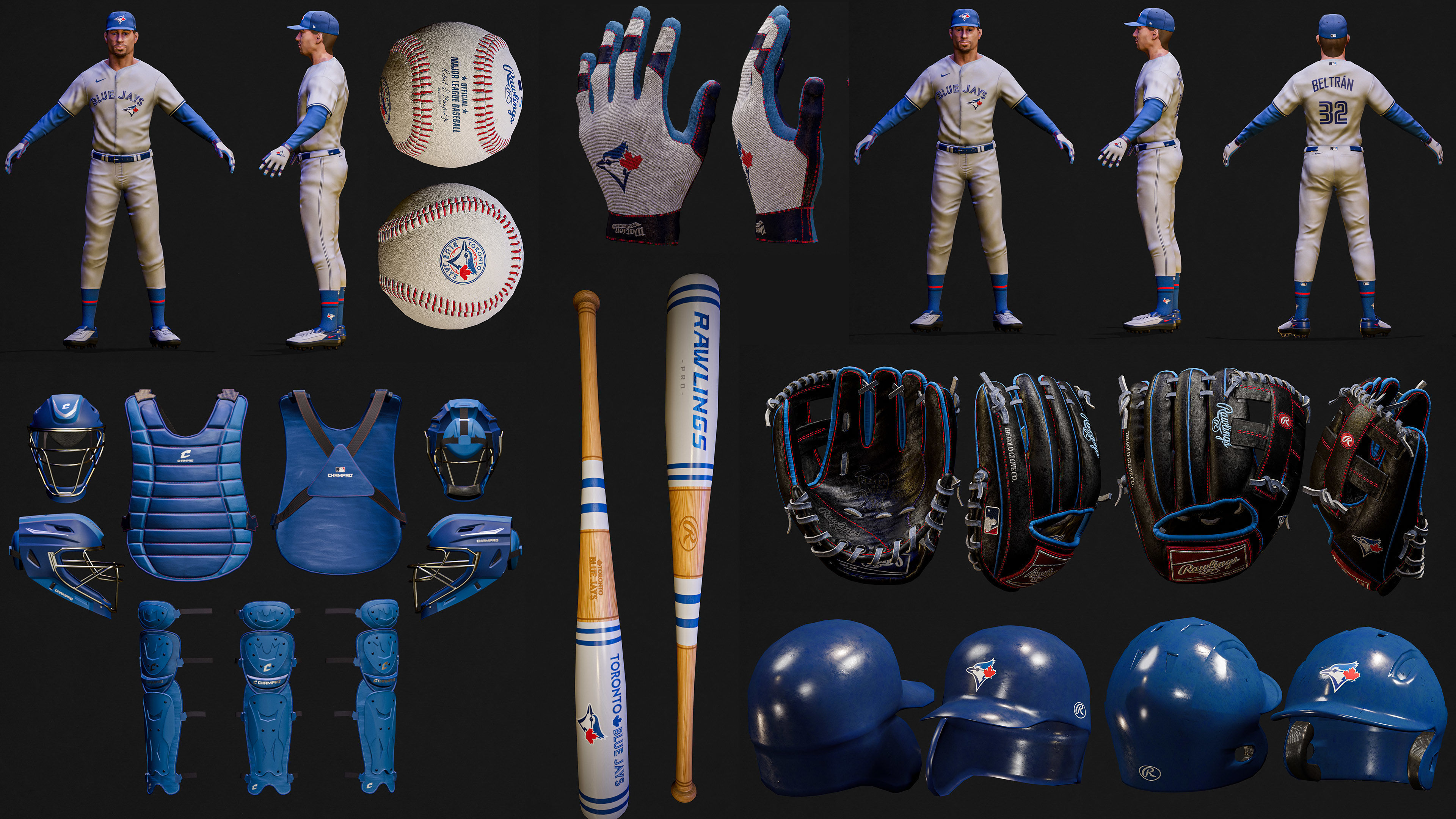 Complete 30 MLB Baseball teams - Characters And Equipments 3D Model Collection_18