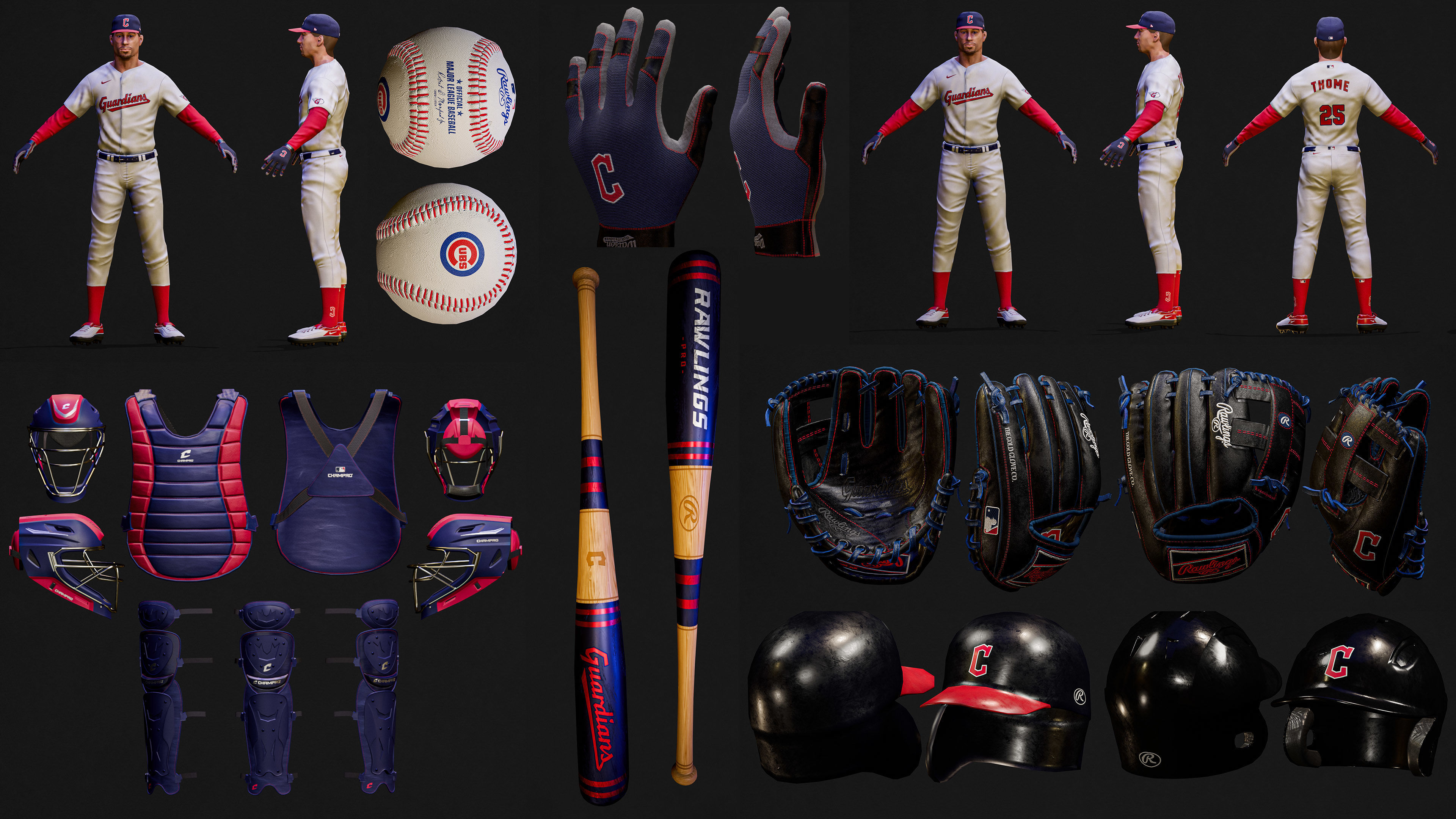 Complete 30 MLB Baseball teams - Characters And Equipments 3D Model Collection_6