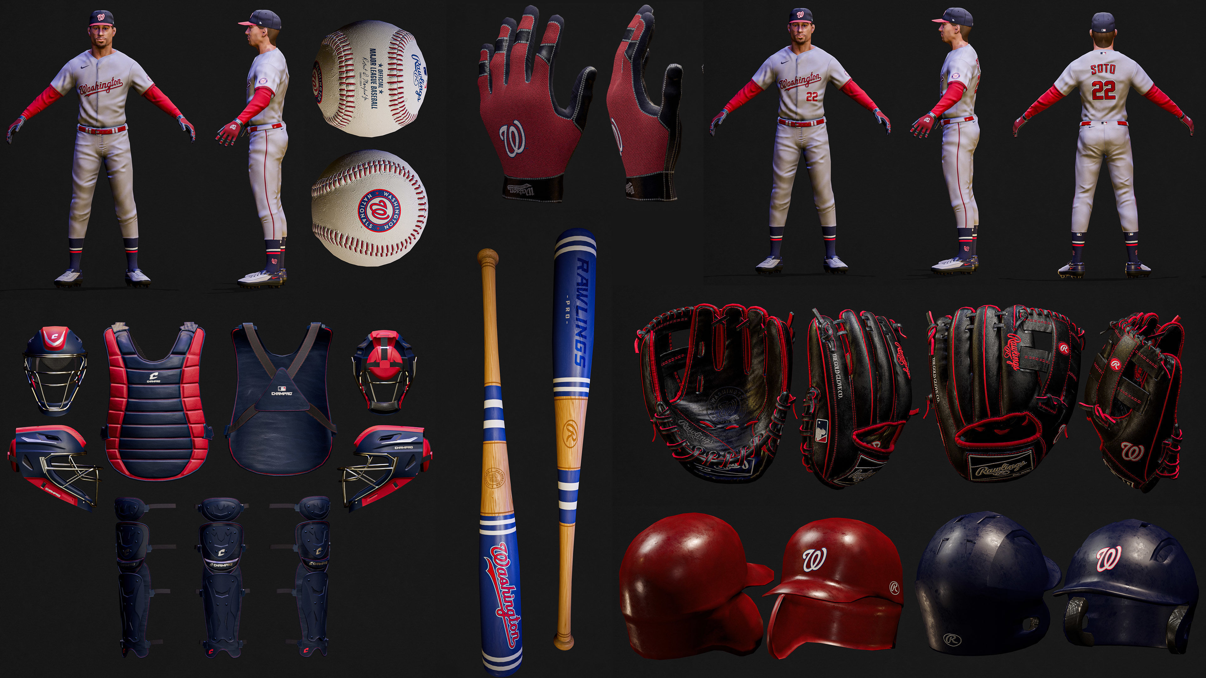 Complete 30 MLB Baseball teams - Characters And Equipments 3D Model Collection_19
