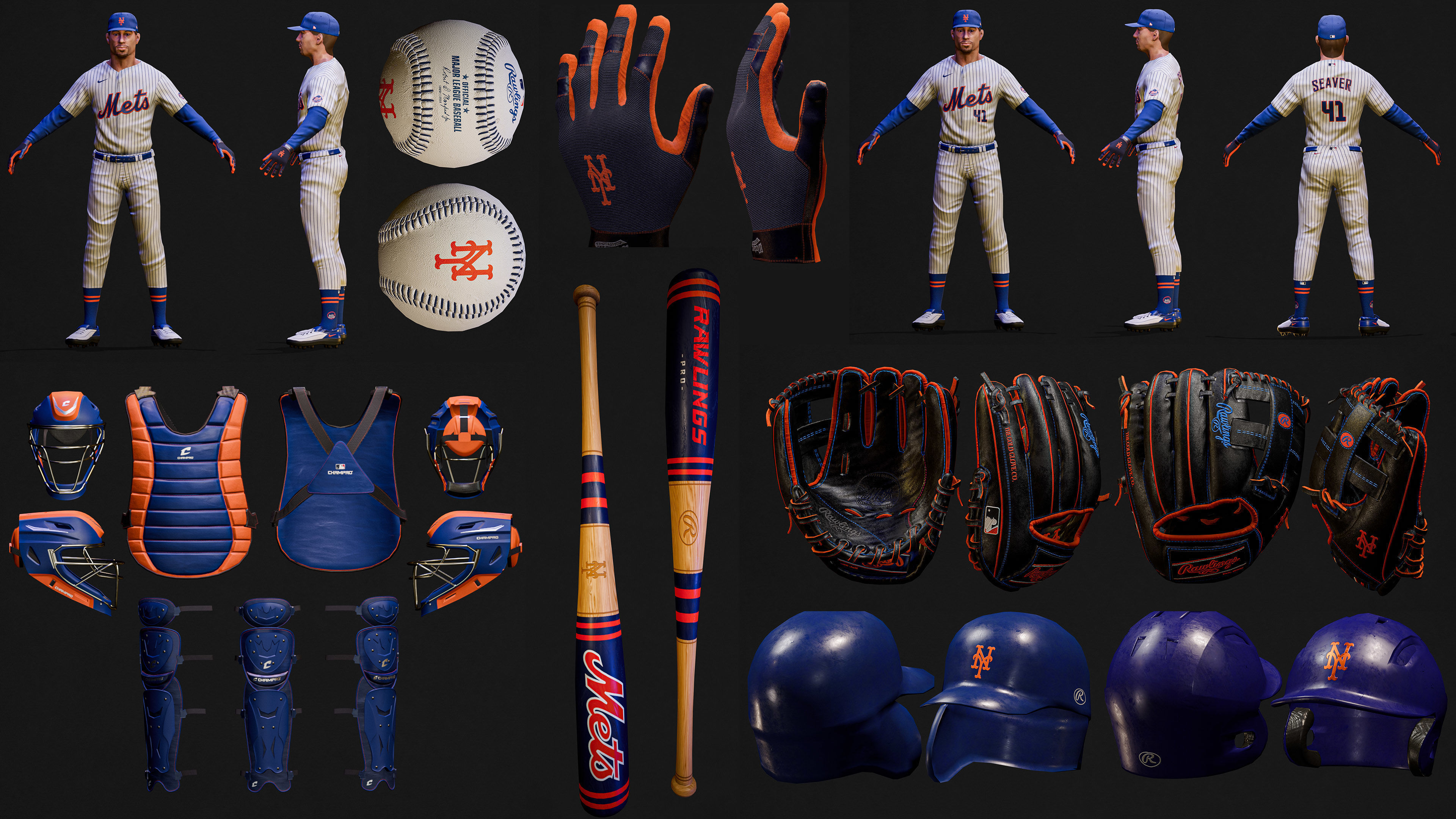 Complete 30 MLB Baseball teams - Characters And Equipments 3D Model Collection_9