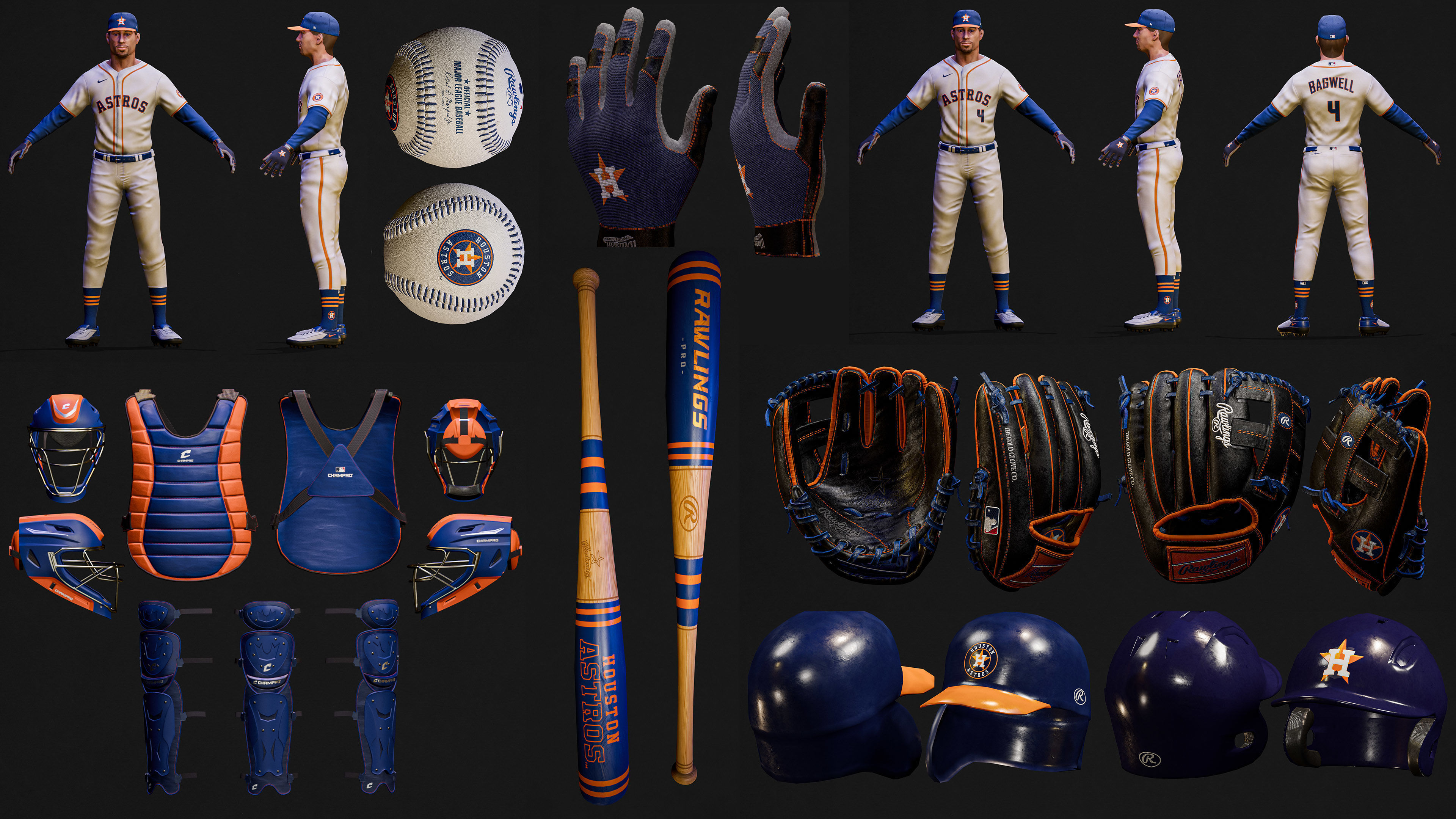 Complete 30 MLB Baseball teams - Characters And Equipments 3D Model Collection_24