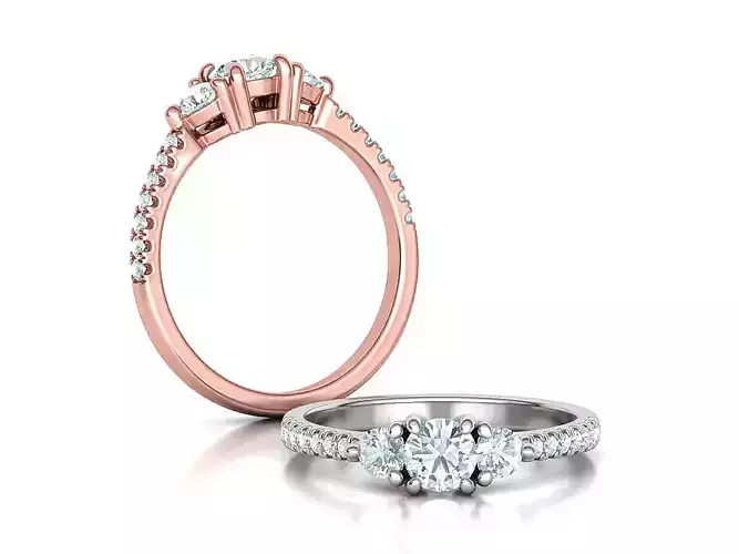 Bespoke Engagement 3 Stone Diamond ring printable 3dmodel 