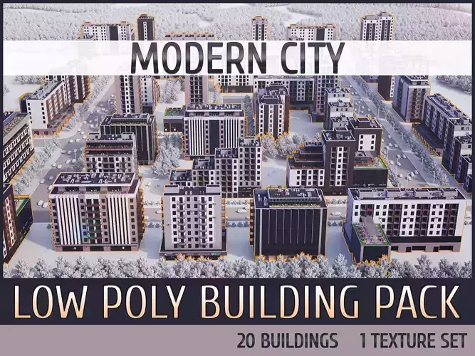 Low poly building pack Low-poly 3D model