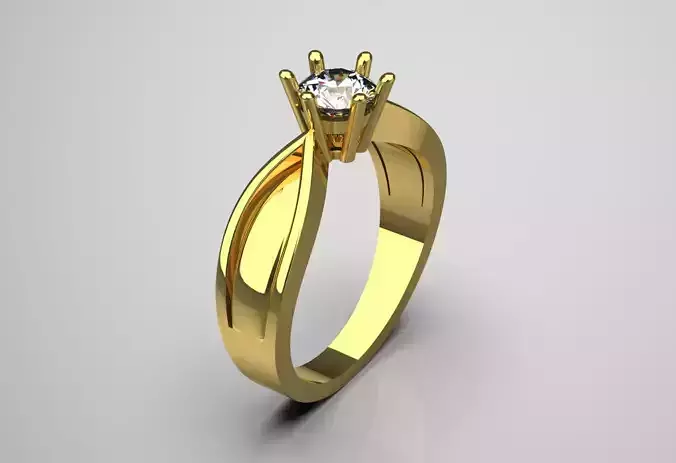 Single Gemstone Gold STL Ring Wave Design Model sr0044