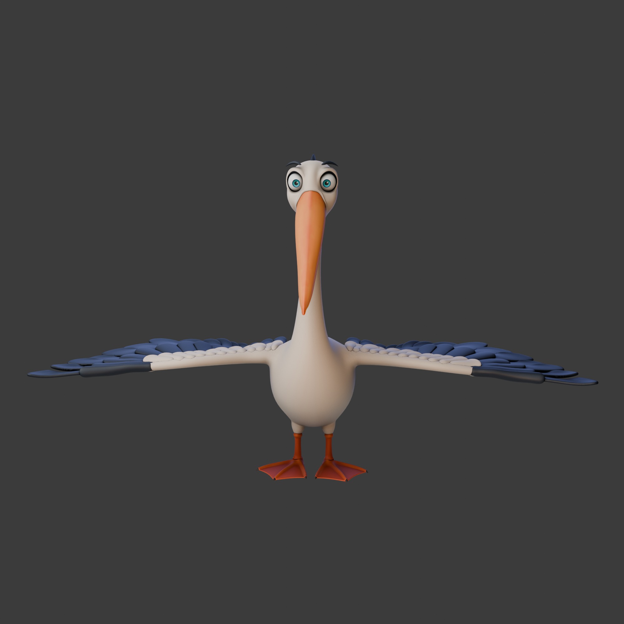Pelican cartoon 3D model_2