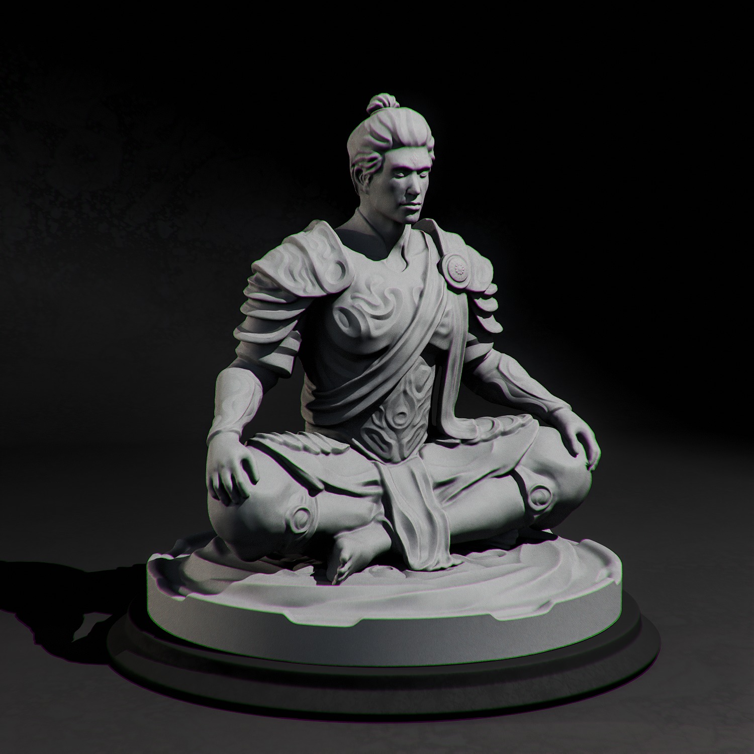 Ancient Warrior Monk Statue Damaged Meditation Fantasy 3D print model_7