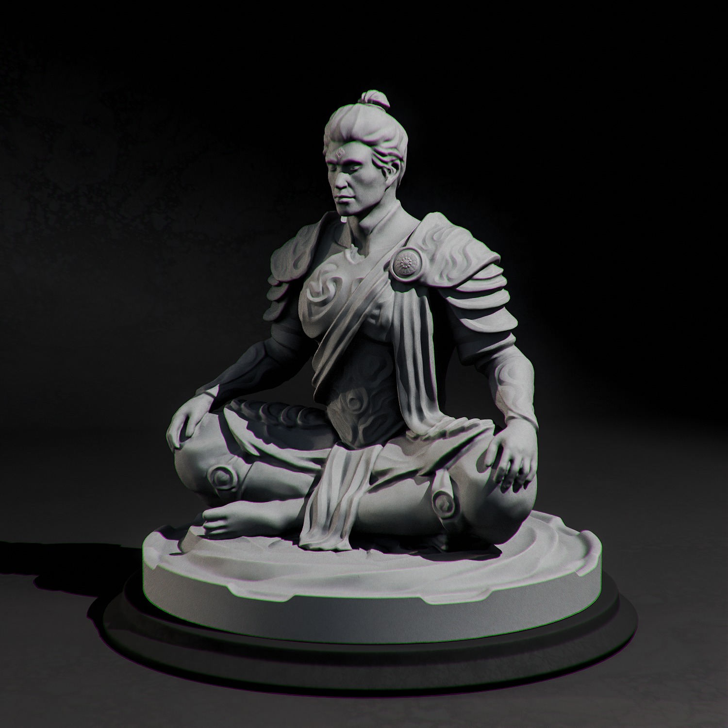 Ancient Warrior Monk Statue Damaged Meditation Fantasy 3D print model_5