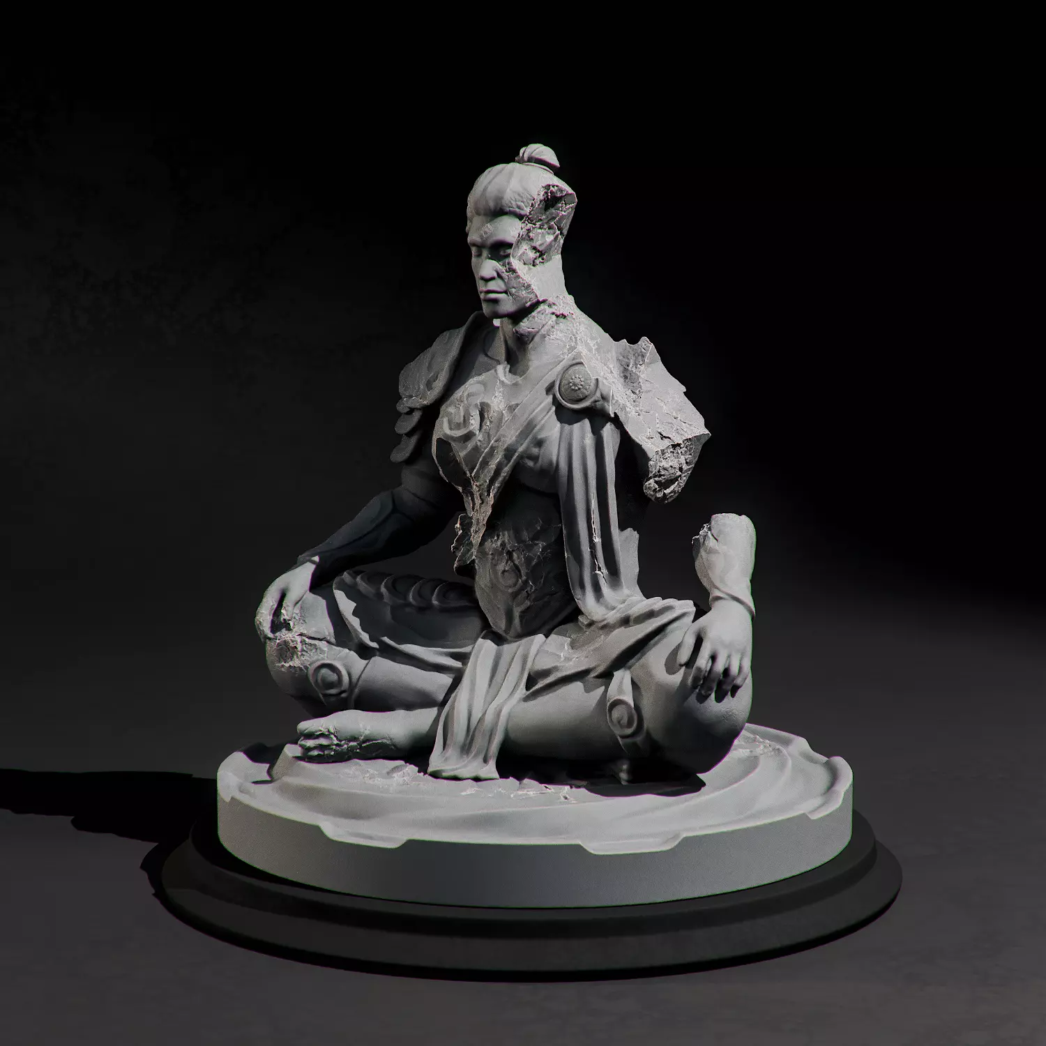 Ancient Warrior Monk Statue Damaged Meditation Fantasy 3D print model_0