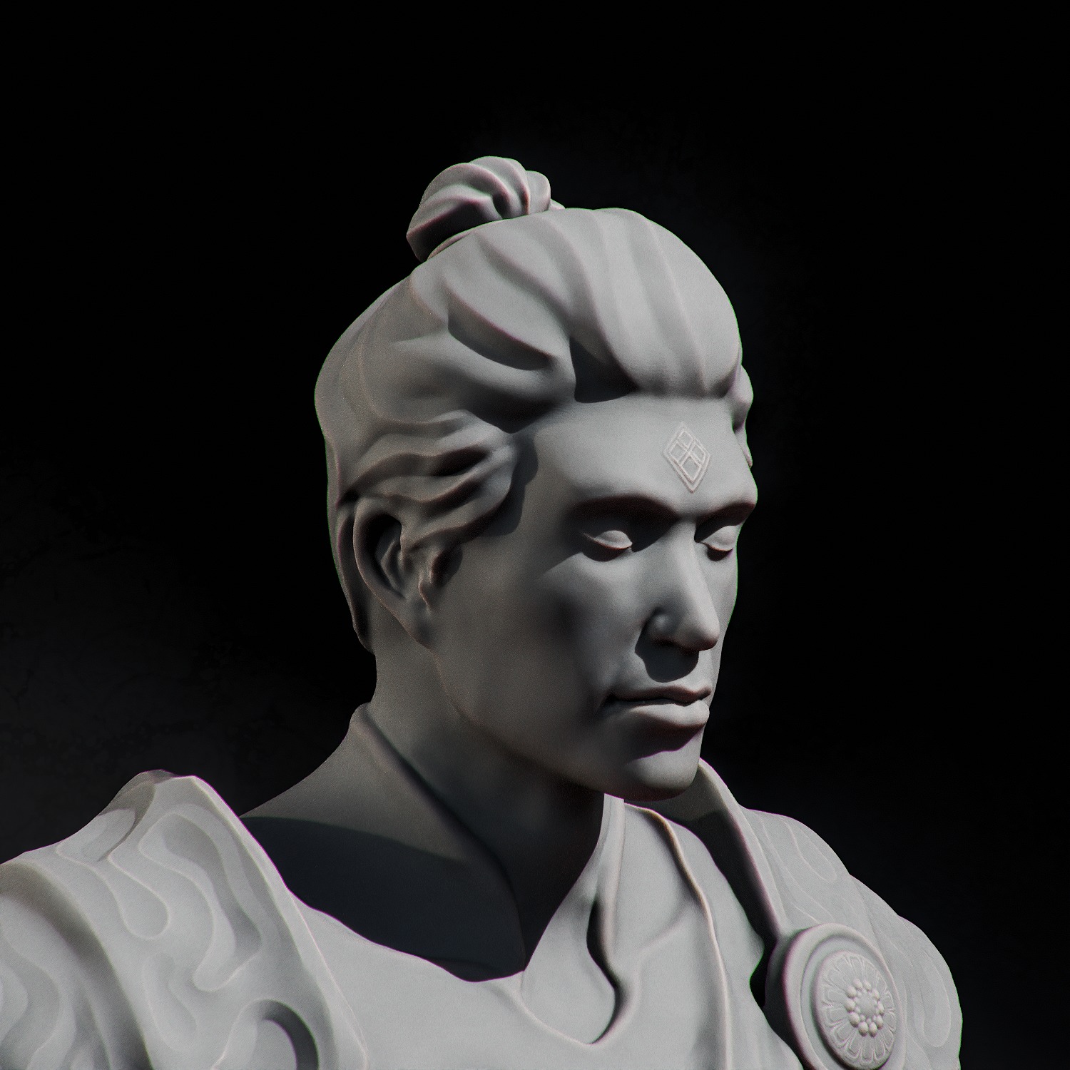 Ancient Warrior Monk Statue Damaged Meditation Fantasy 3D print model_11