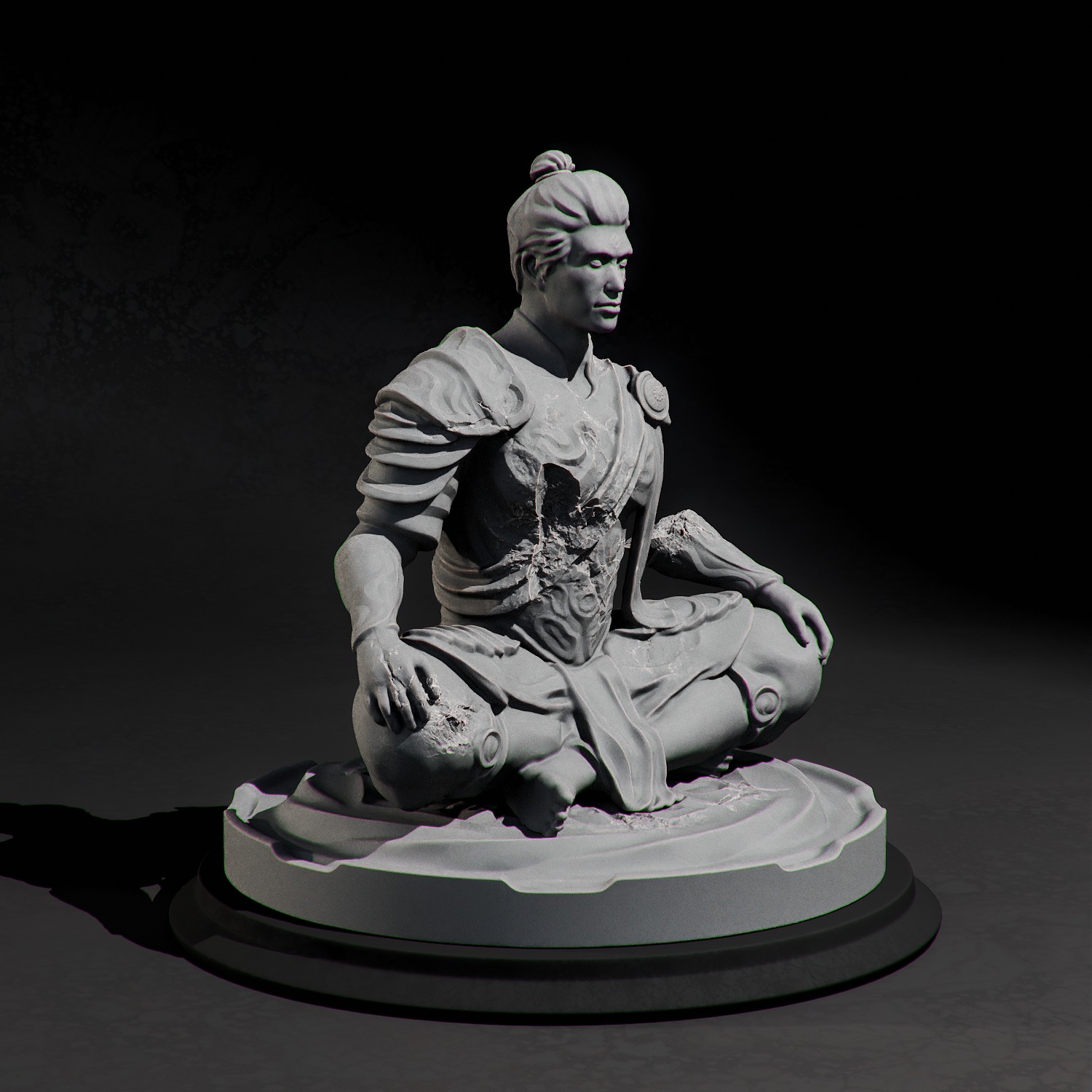 Ancient Warrior Monk Statue Damaged Meditation Fantasy 3D print model_2