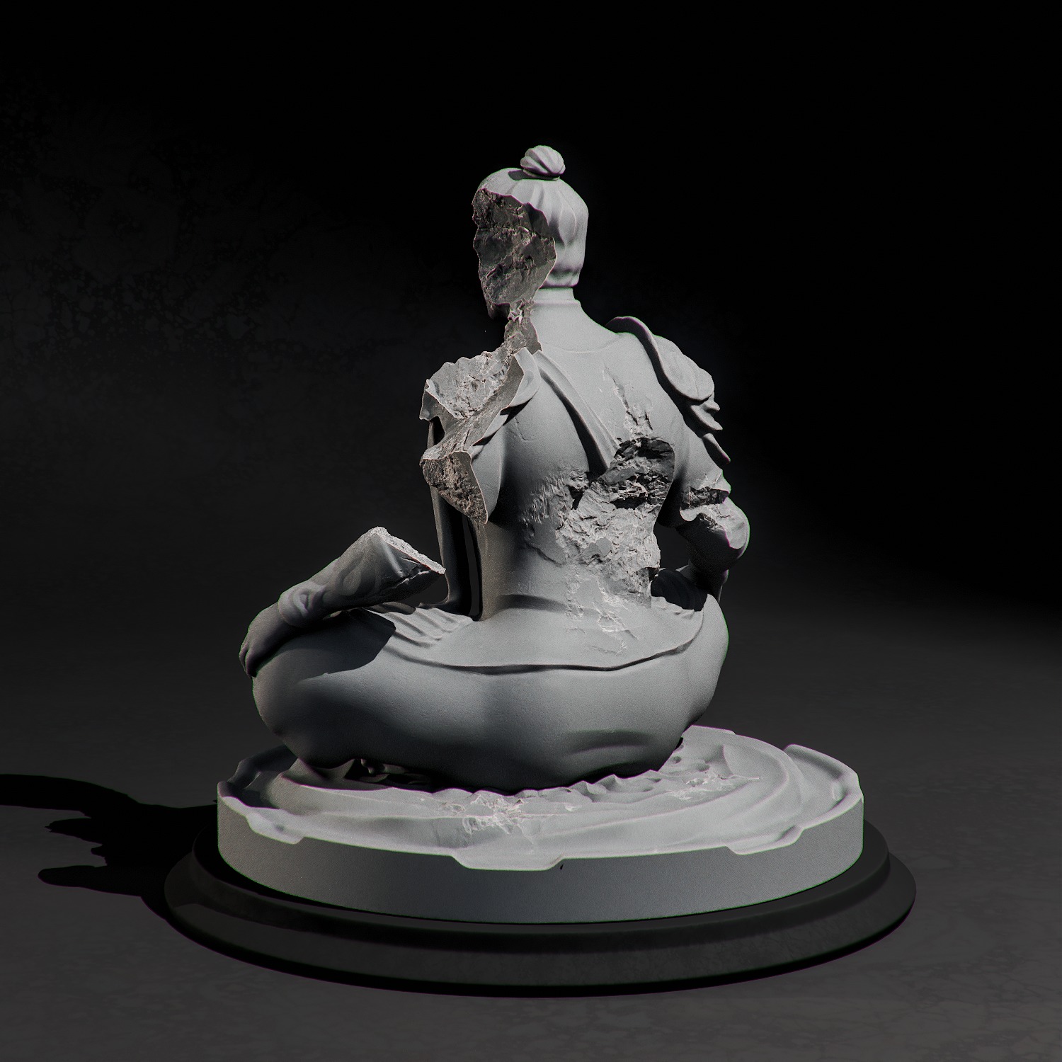 Ancient Warrior Monk Statue Damaged Meditation Fantasy 3D print model_3