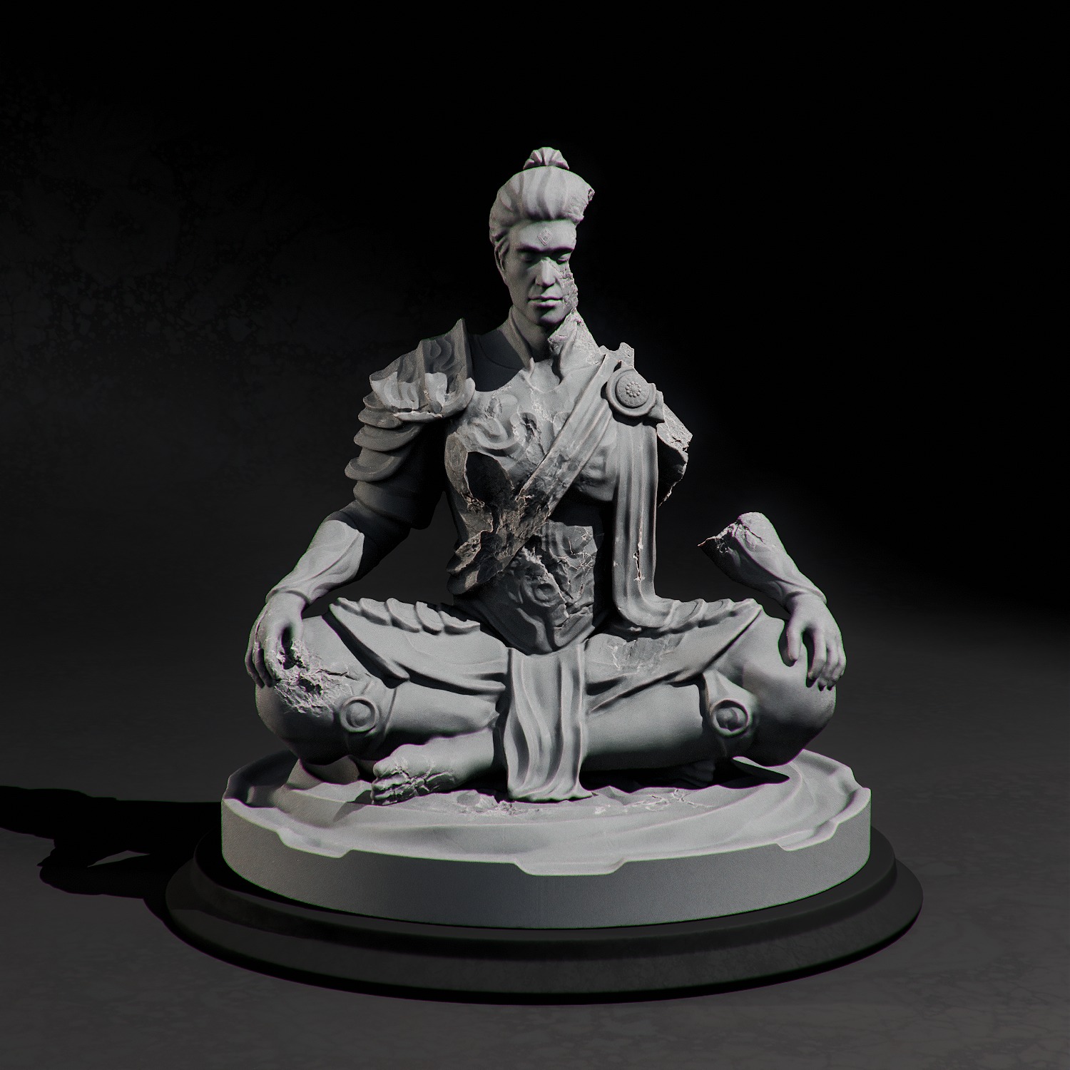 Ancient Warrior Monk Statue Damaged Meditation Fantasy 3D print model_1