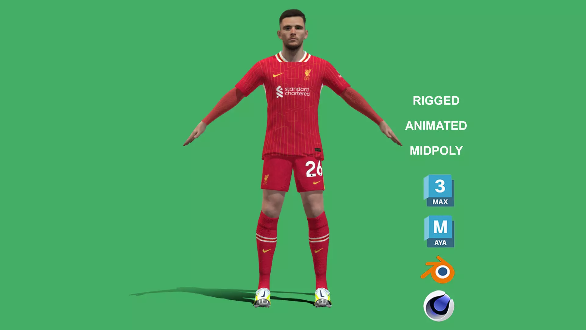 3D Rigged Andy Robertson Liverpool 2025 Low-poly 3D model_0