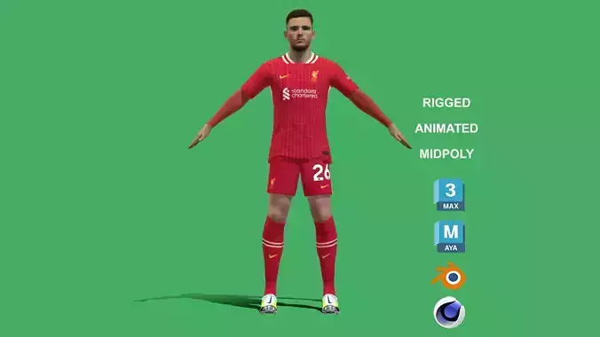 3D Rigged Andy Robertson Liverpool 2025 Low-poly 3D model