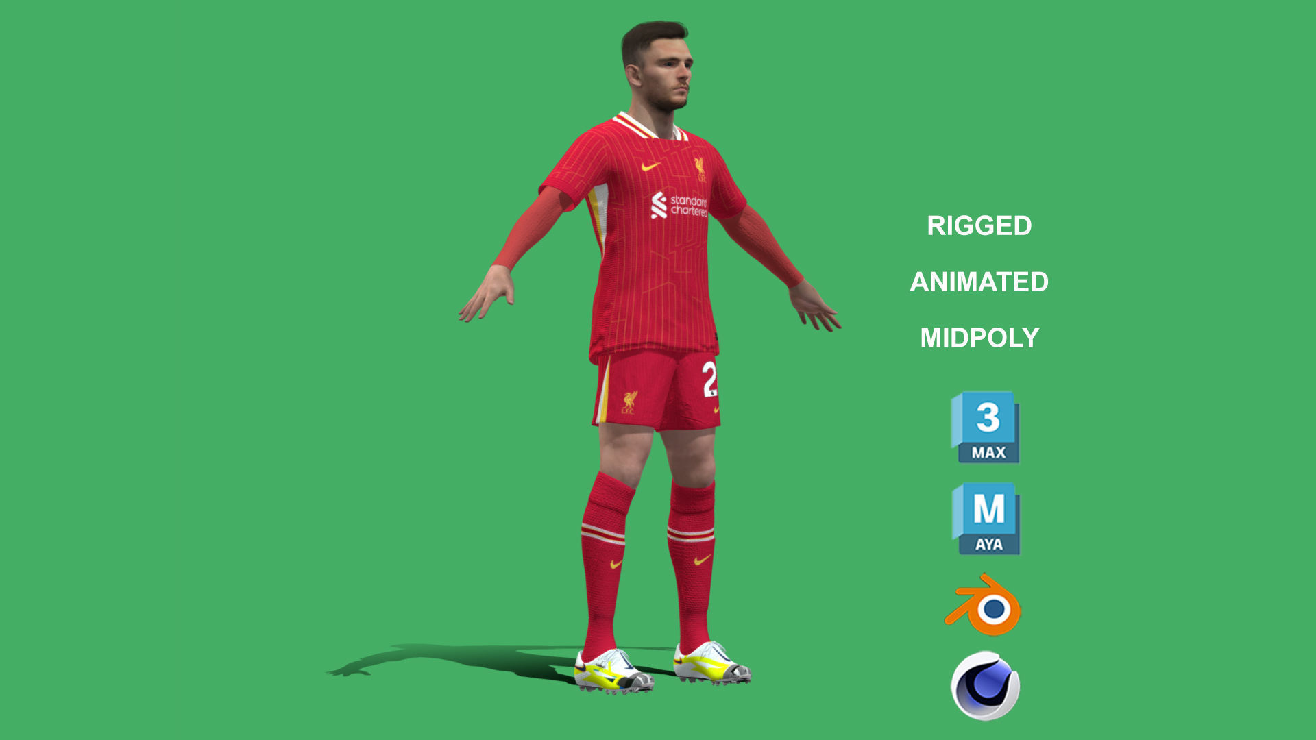 3D Rigged Andy Robertson Liverpool 2025 Low-poly 3D model_6