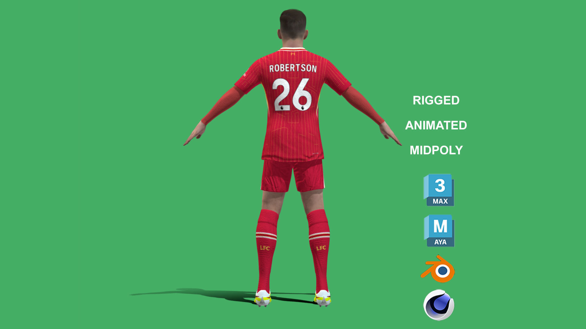 3D Rigged Andy Robertson Liverpool 2025 Low-poly 3D model_9