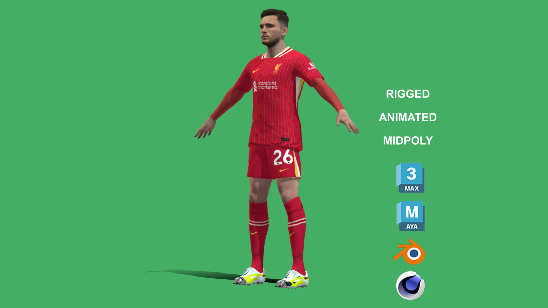3D Rigged Andy Robertson Liverpool 2025 Low-poly 3D model_12