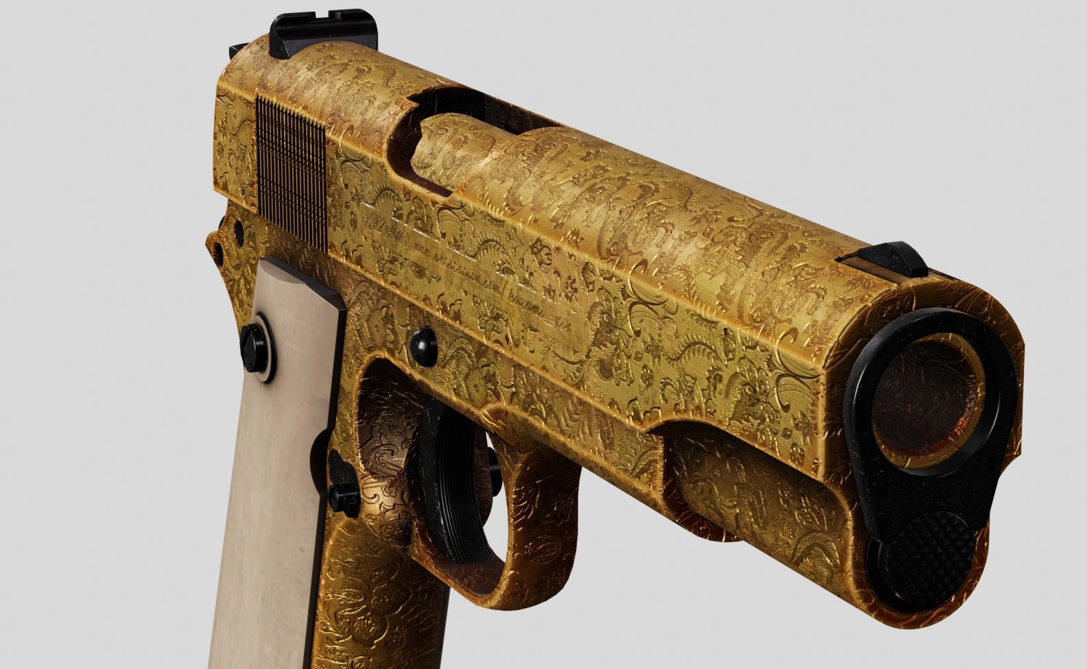 Colt M1911 Golden Carved Version Low-poly 3D model_14