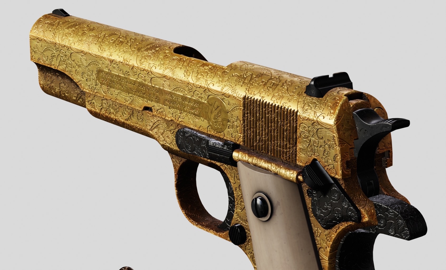 Colt M1911 Golden Carved Version Low-poly 3D model_6