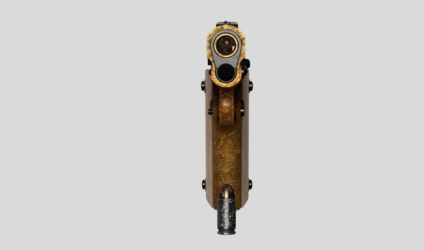 Colt M1911 Golden Carved Version Low-poly 3D model_8
