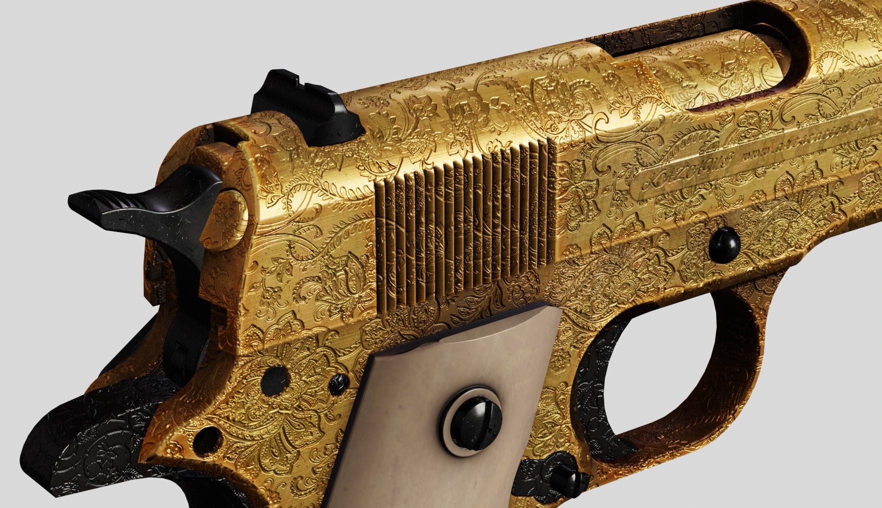 Colt M1911 Golden Carved Version Low-poly 3D model_10