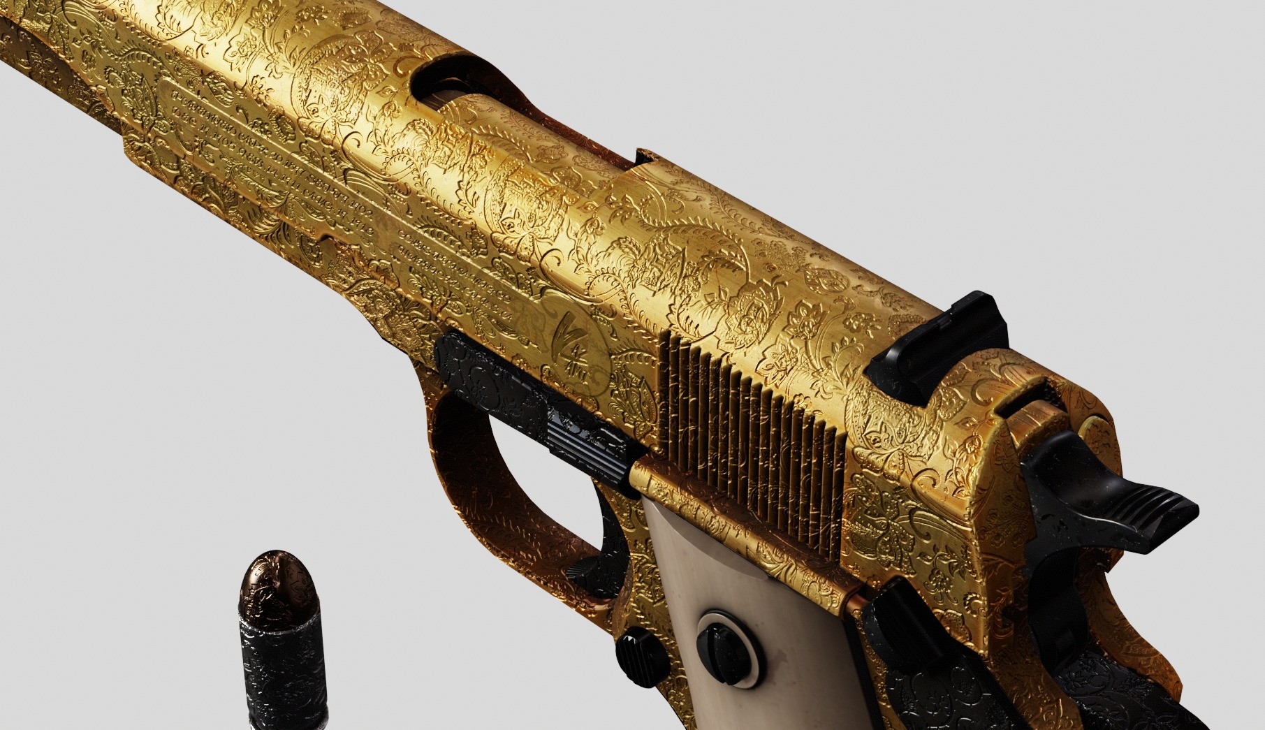 Colt M1911 Golden Carved Version Low-poly 3D model_5