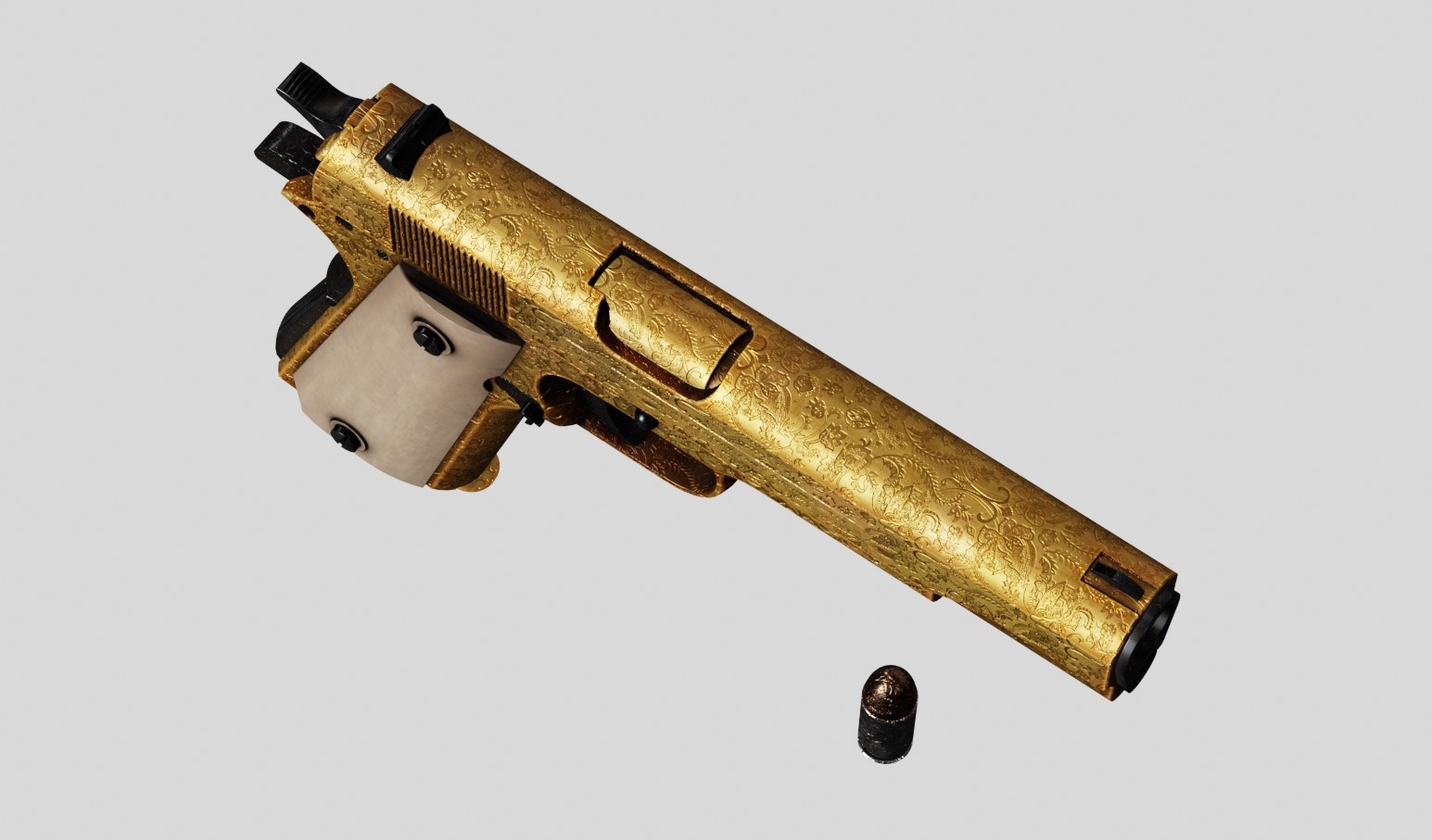 Colt M1911 Golden Carved Version Low-poly 3D model_7