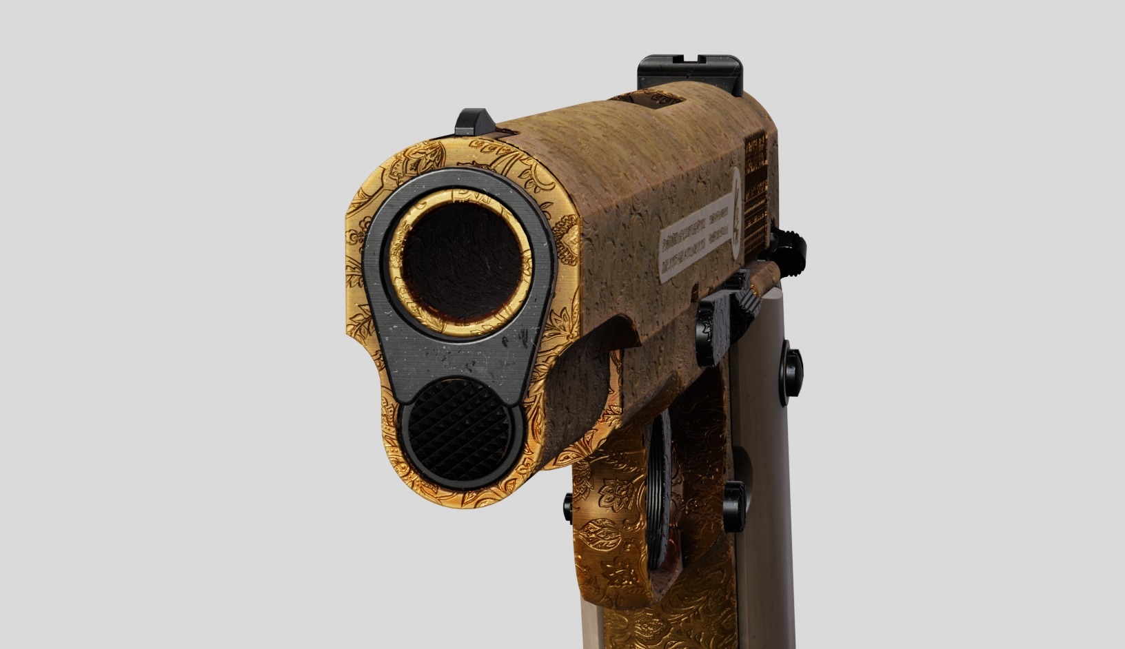 Colt M1911 Golden Carved Version Low-poly 3D model_13