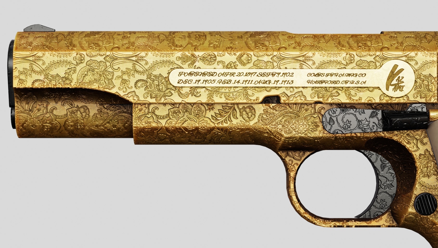 Colt M1911 Golden Carved Version Low-poly 3D model_12