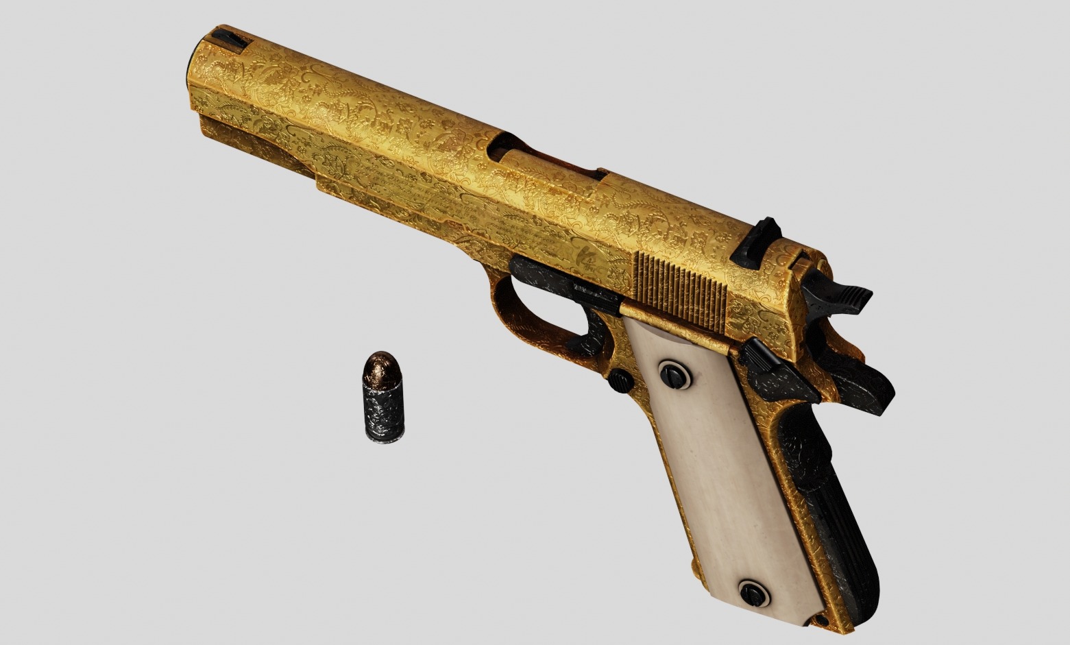 Colt M1911 Golden Carved Version Low-poly 3D model_4