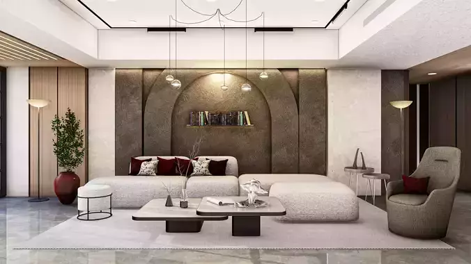 Modern Living Room Interior Scene Render Ready Lumionscene Low-poly 3D model