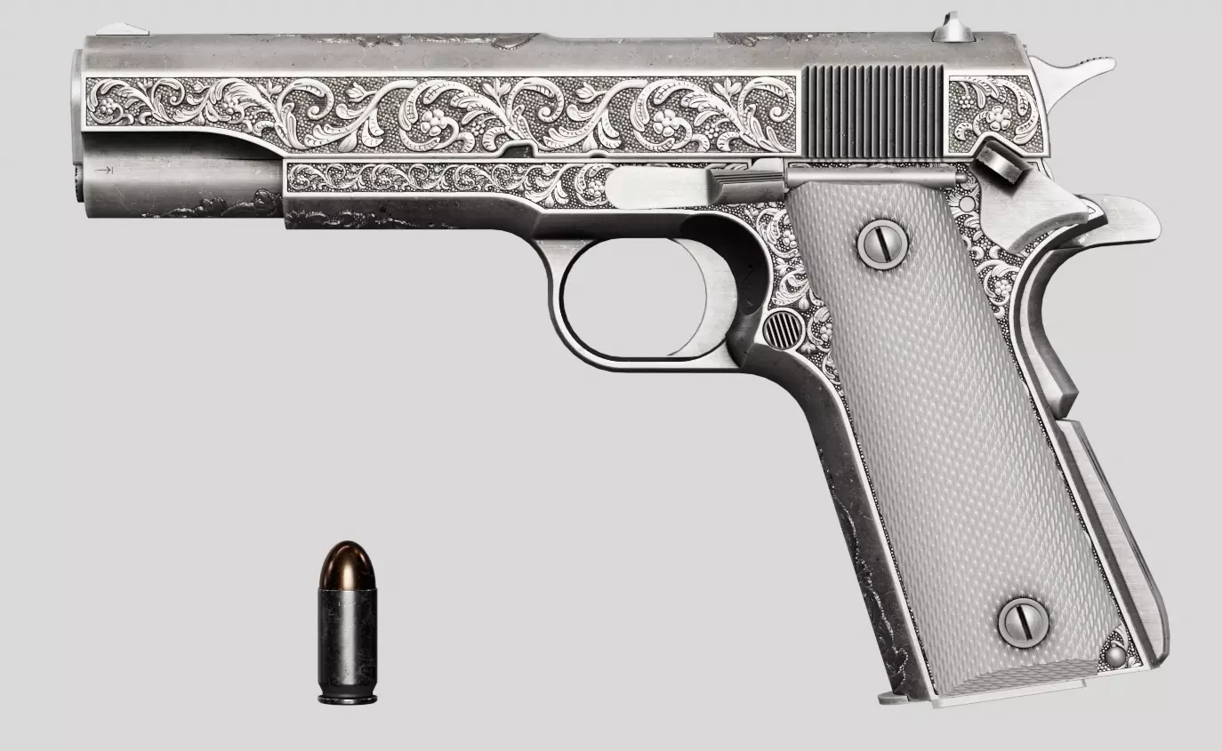 Colt M1911 White Carved Version Low-poly 3D model