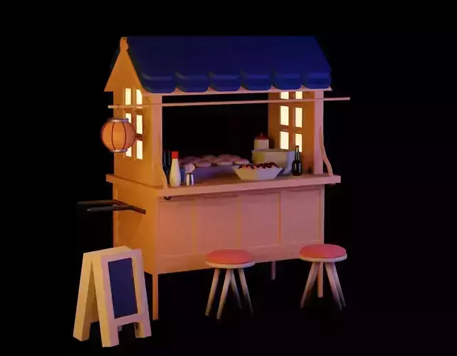 Puesto de Takoyaki Japones Nocturno 3D model