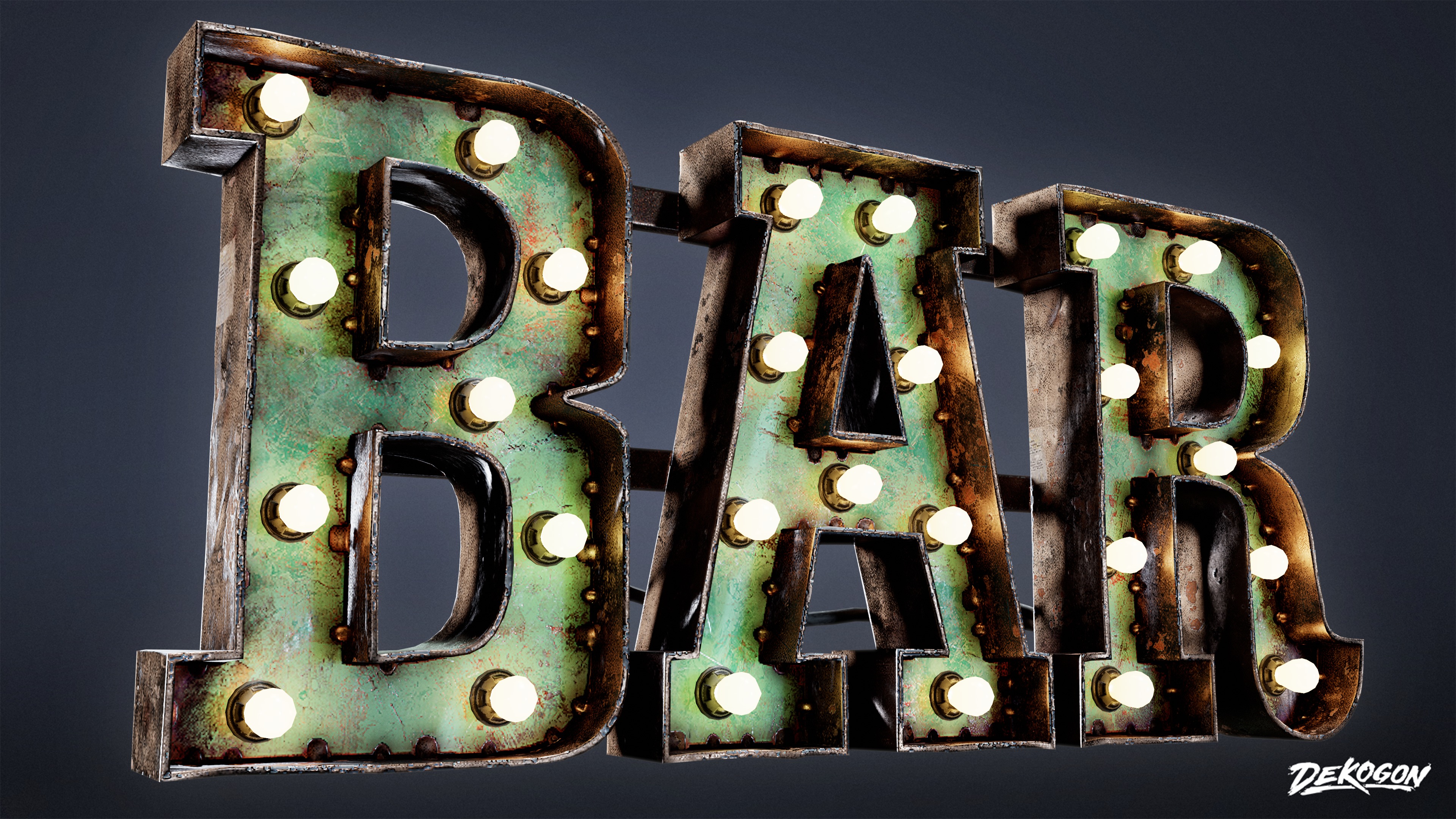 DIVE BAR - Large Light Up Letters 01 - LOW POLY Low-poly 3D model_3