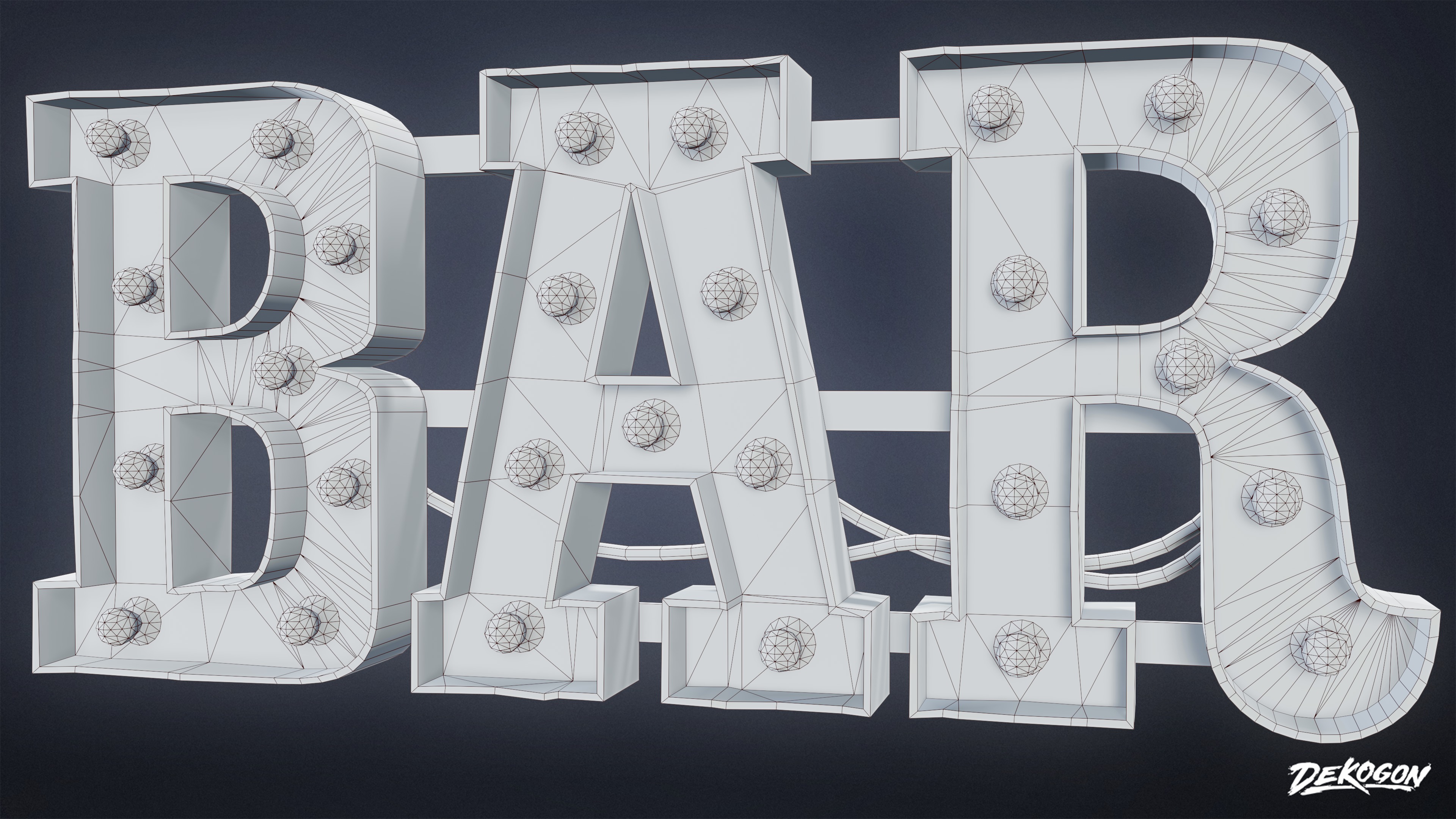 DIVE BAR - Large Light Up Letters 01 - LOW POLY Low-poly 3D model_7