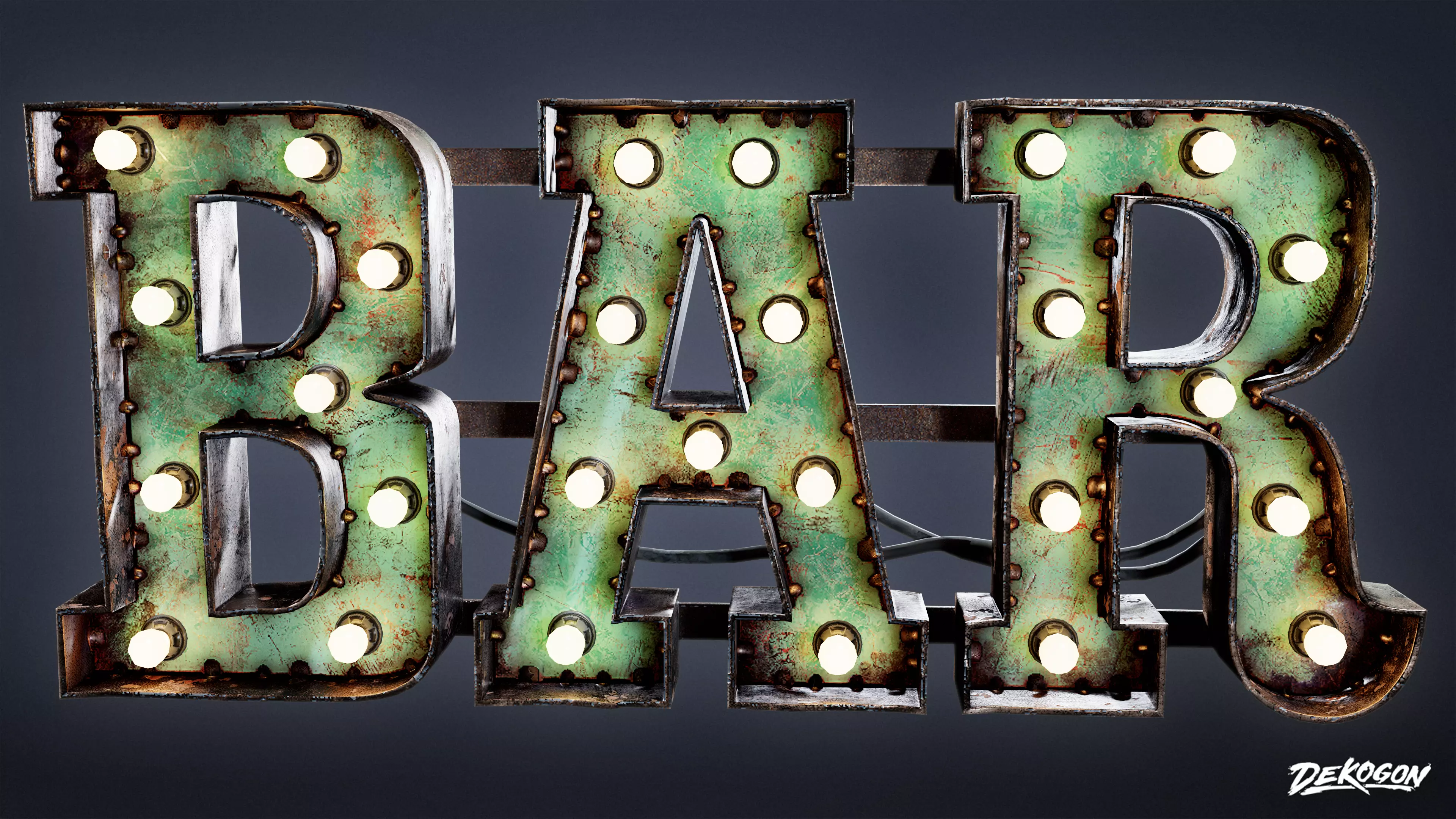 DIVE BAR - Large Light Up Letters 01 - LOW POLY Low-poly 3D model_0