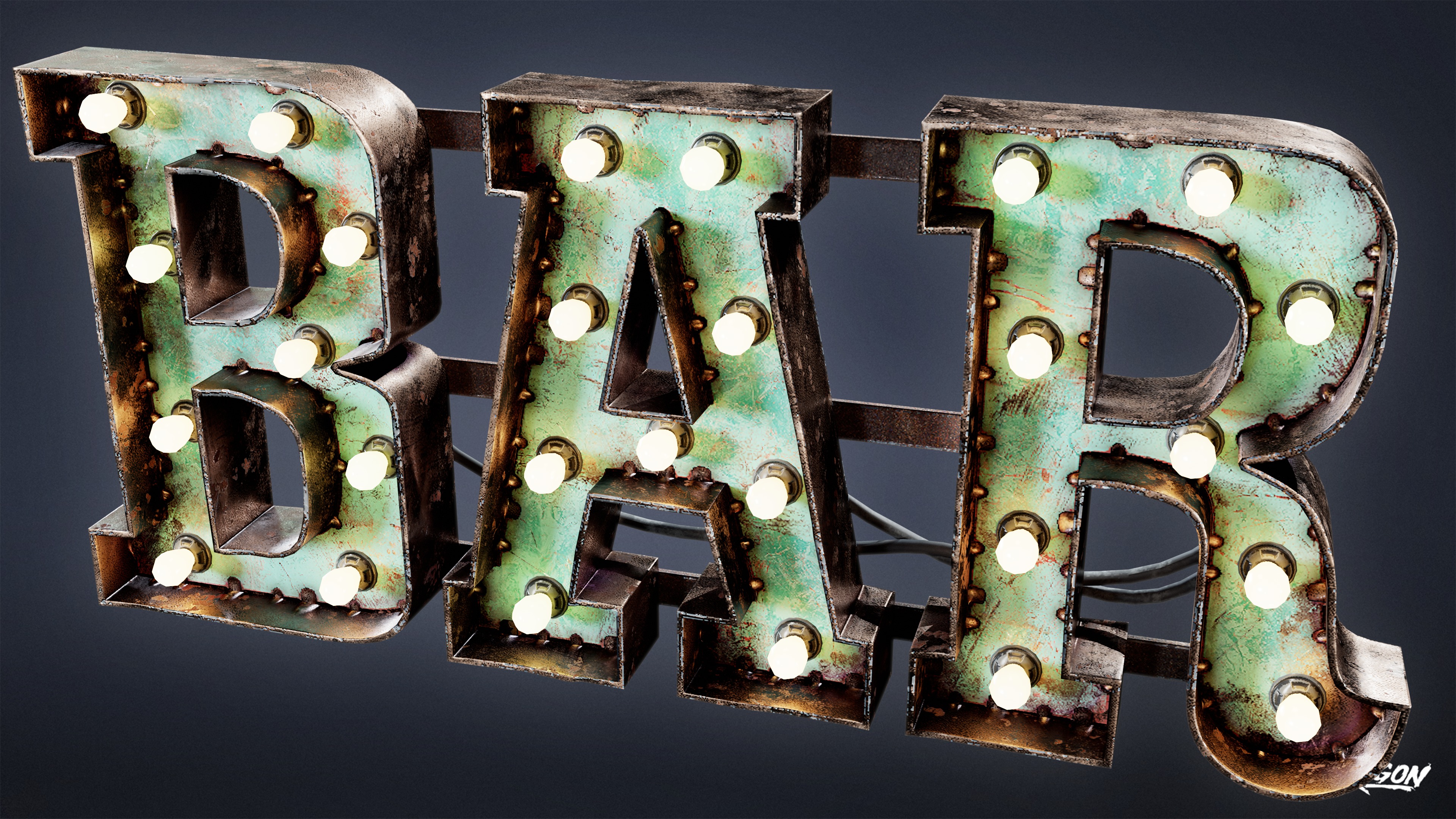 DIVE BAR - Large Light Up Letters 01 - LOW POLY Low-poly 3D model_6