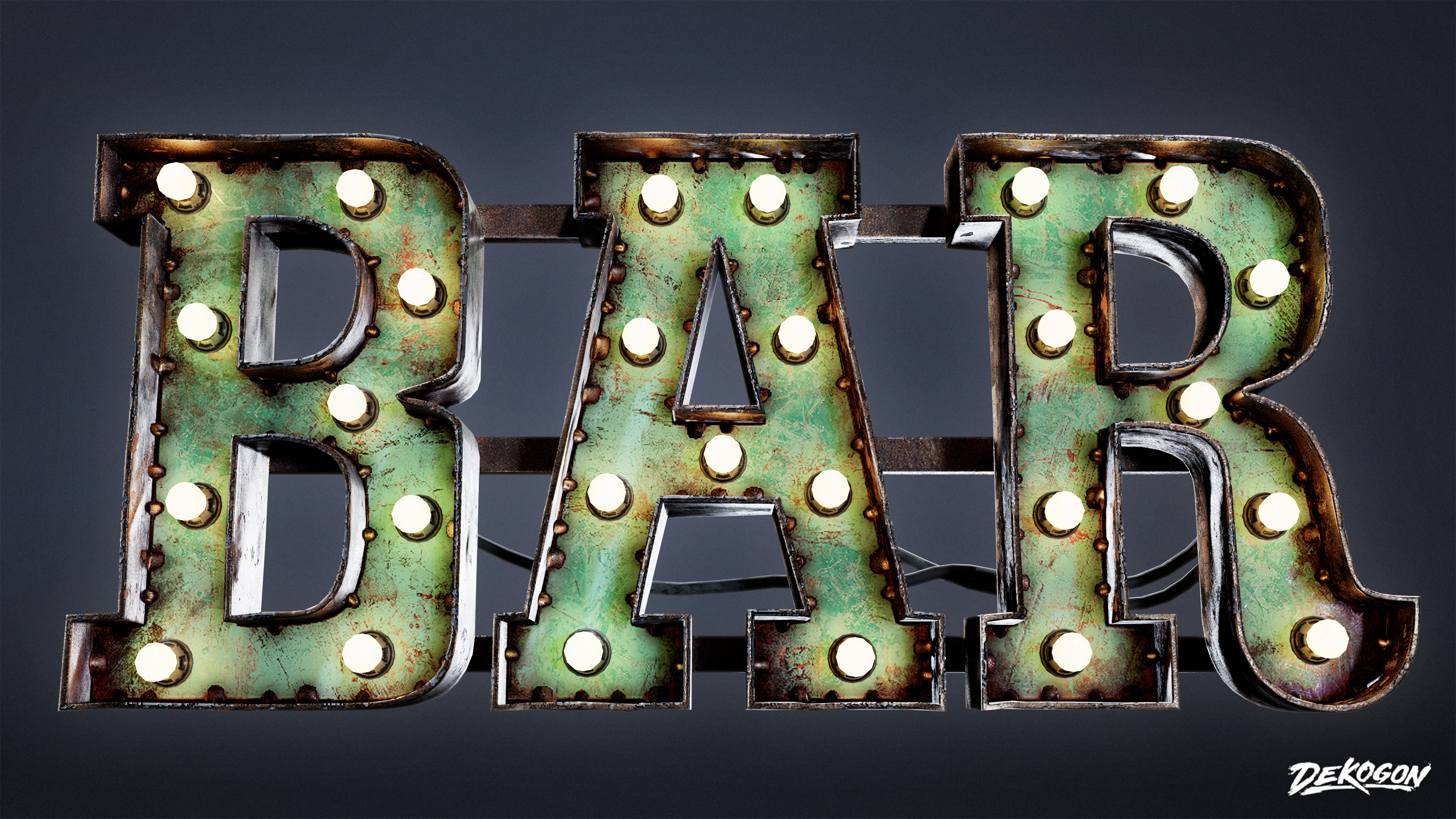DIVE BAR - Large Light Up Letters 01 - LOW POLY Low-poly 3D model_2
